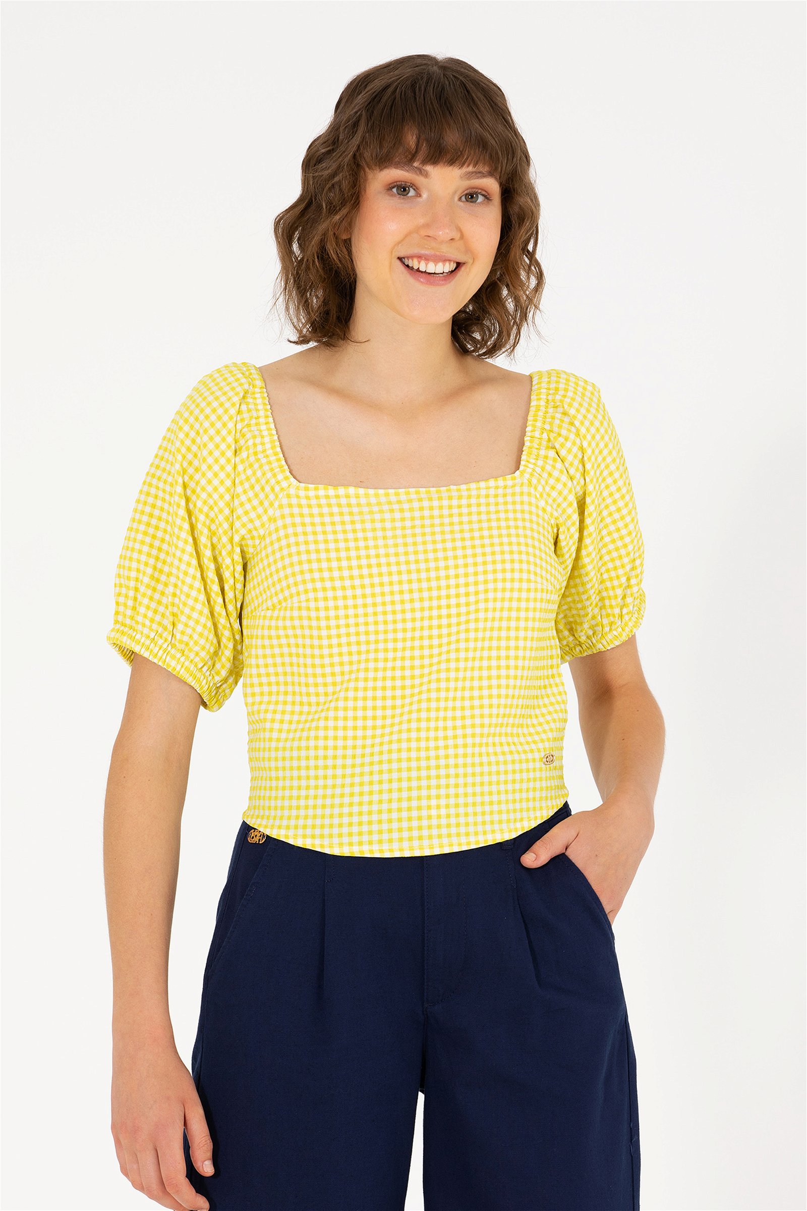 پیراهن  لیمویی  Crop Top  زنانه یو اس پولو | US POLO ASSN