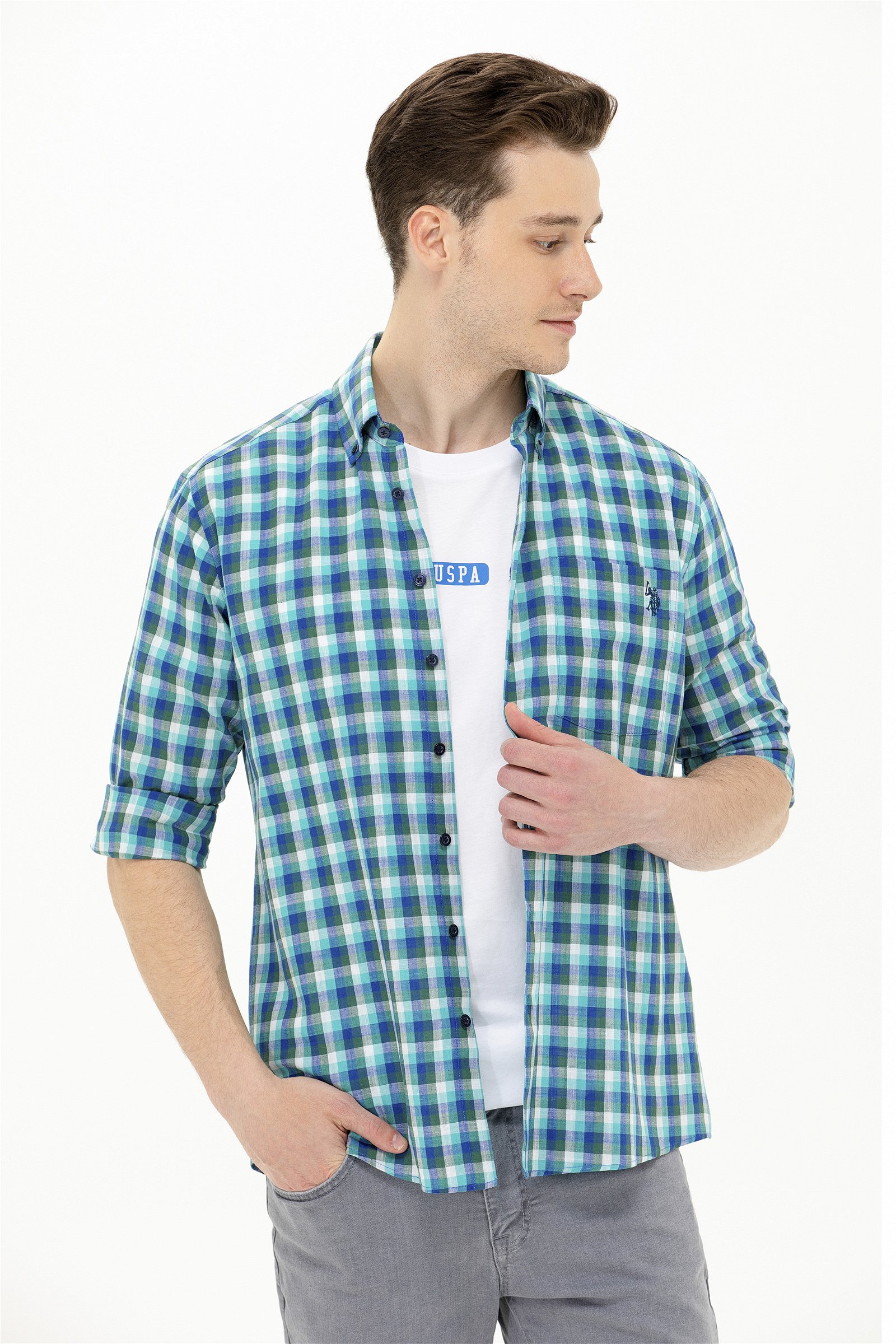 پیراهن  آبی  رگولار  مردانه یو اس پولو | US POLO ASSN