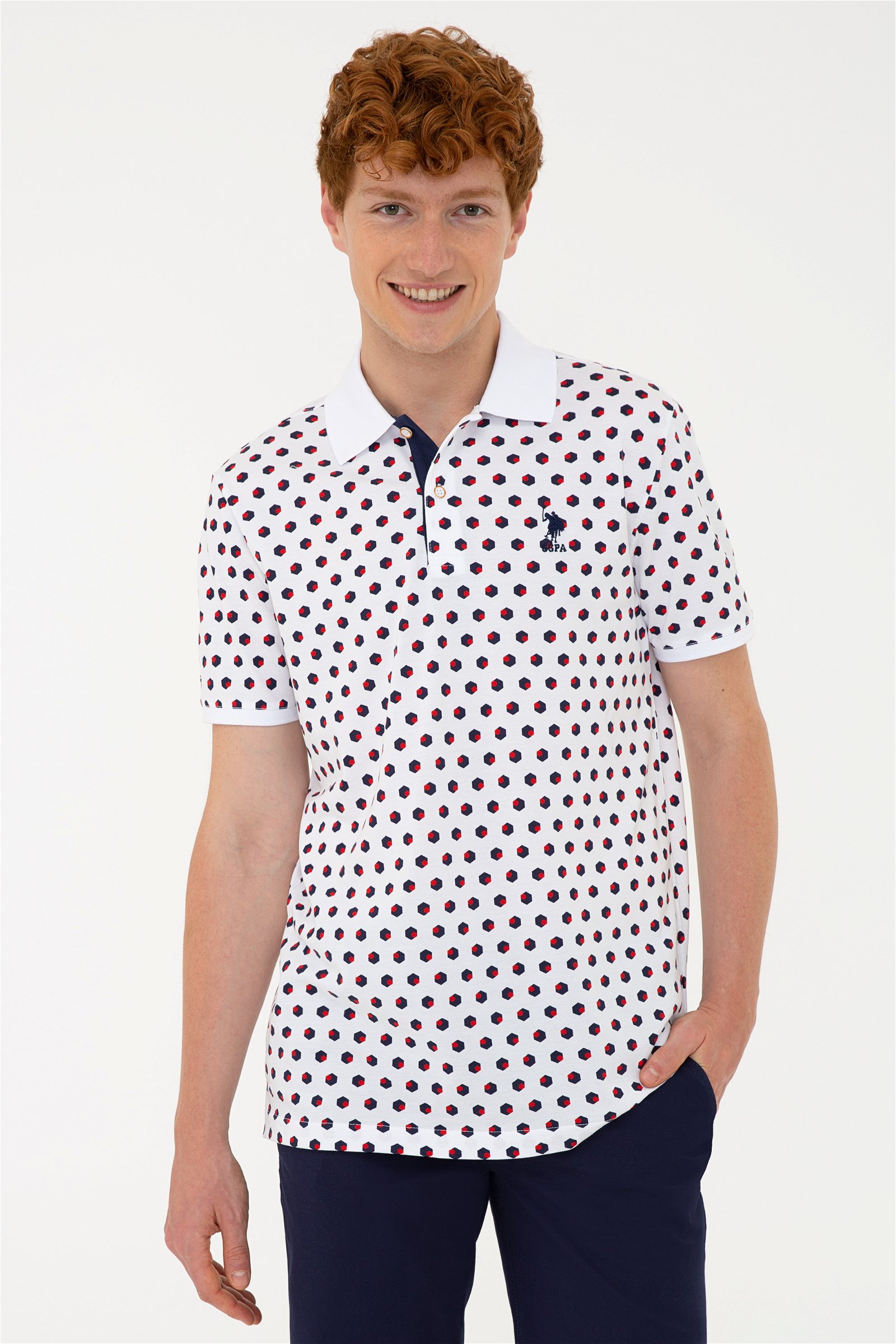 تی شرت یقه پولو سفید  رگولار آستین کوتاه مردانه یو اس پولو | US POLO ASSN