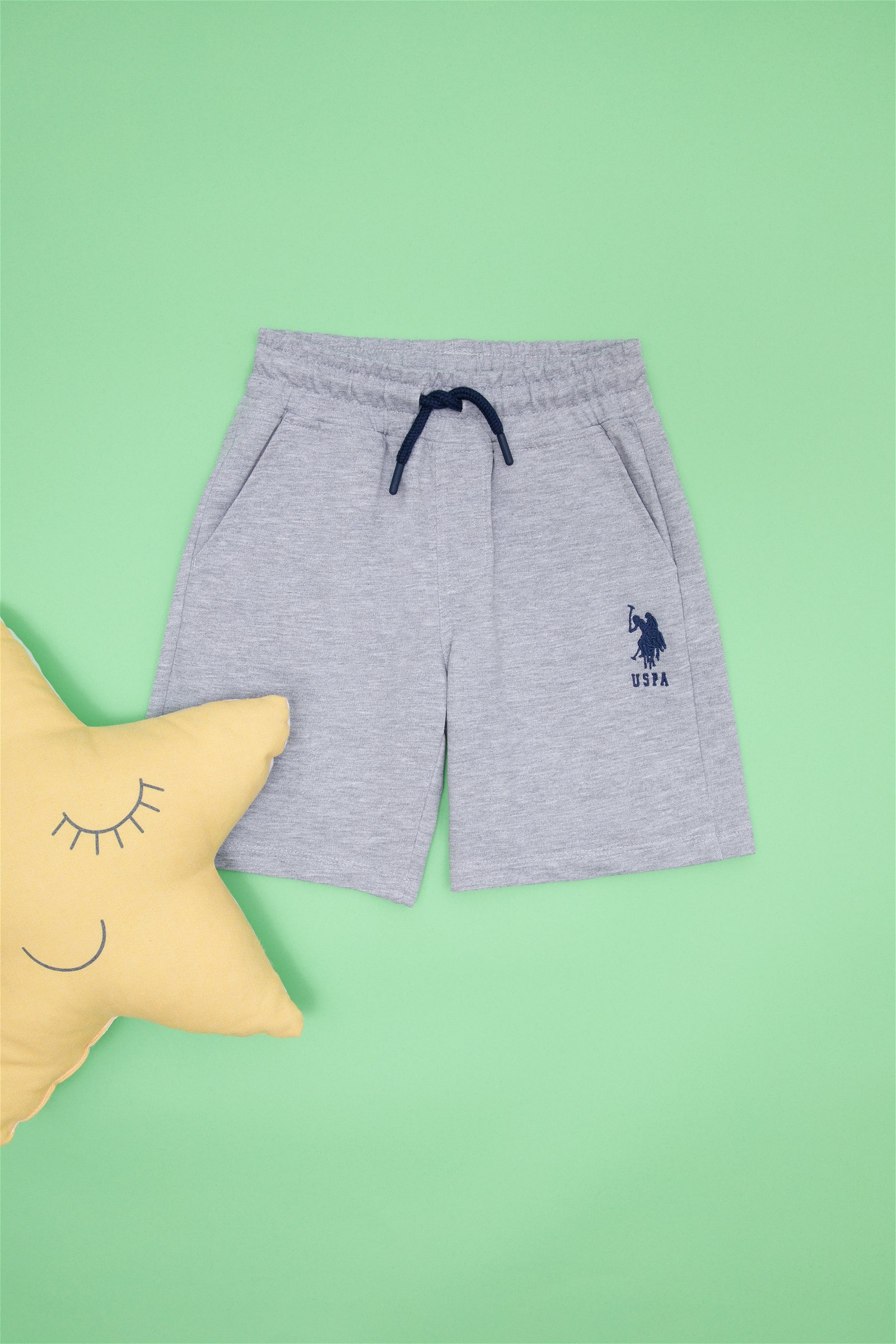 شلوارک بافته شده  خاکستری ملانژ  استاندارد فیت  پسرانه یو اس پولو | US POLO ASSN