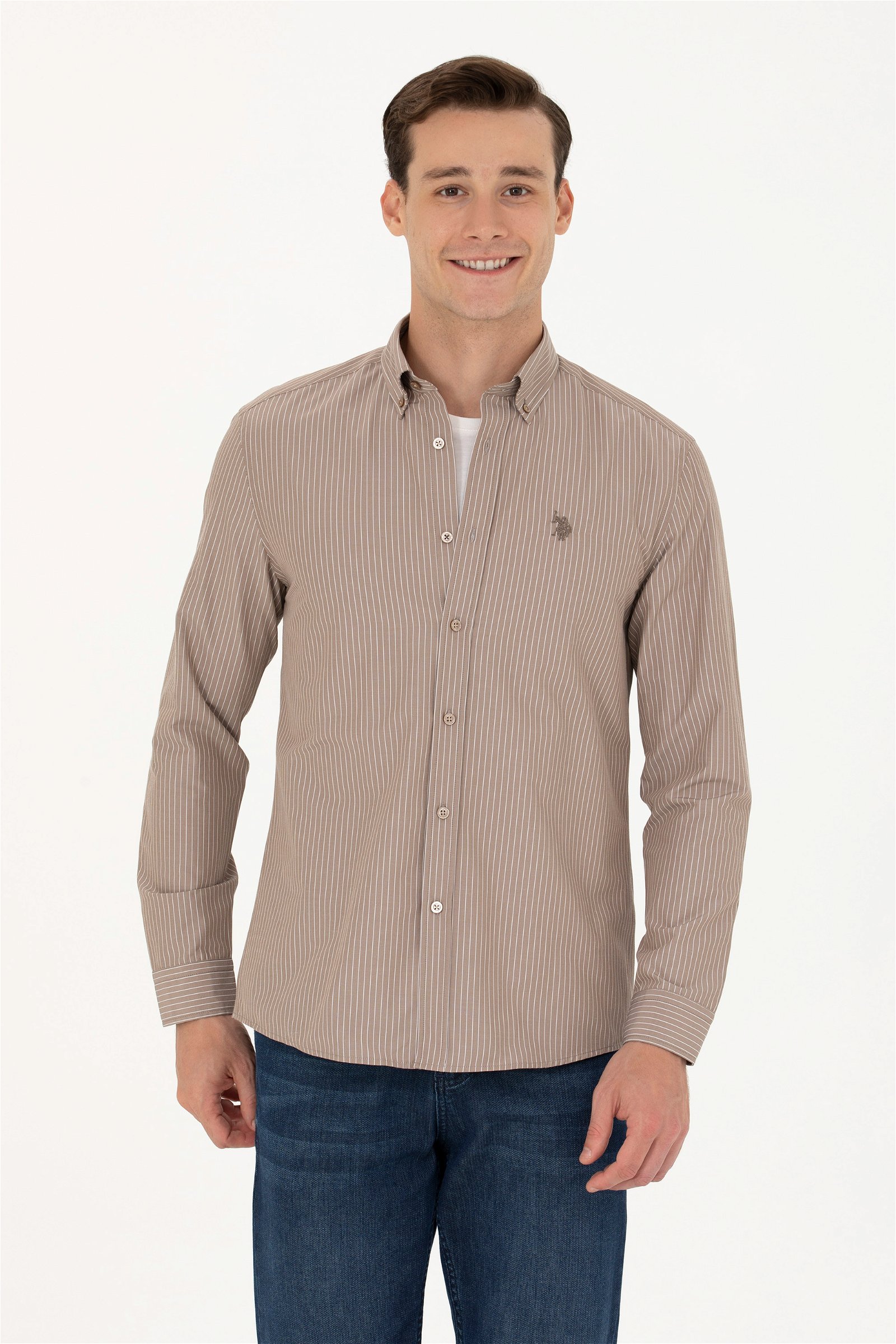 پیراهن  کرمی  اندامی  مردانه یو اس پولو | US POLO ASSN