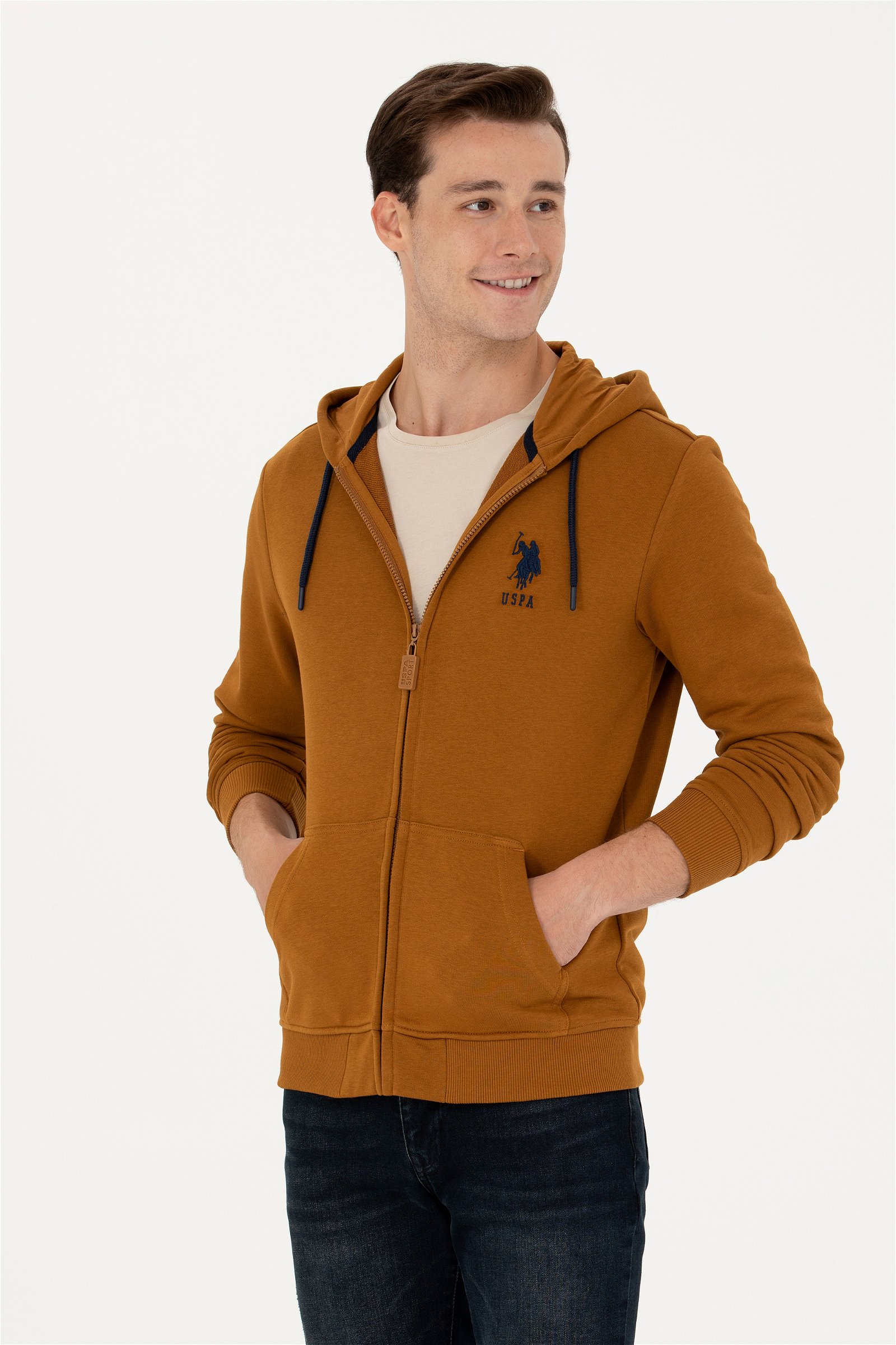 ژاکت بافتنی هودی نارگیلی  رگولار  مردانه یو اس پولو | US POLO ASSN