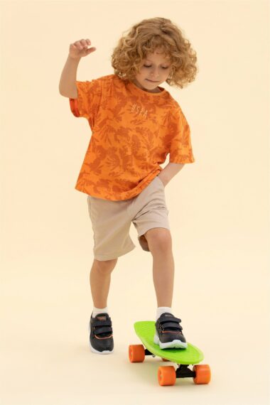 تی شرت یقه گرد نارنجی  Oversize  پسرانه یو اس پولو | US POLO ASSN