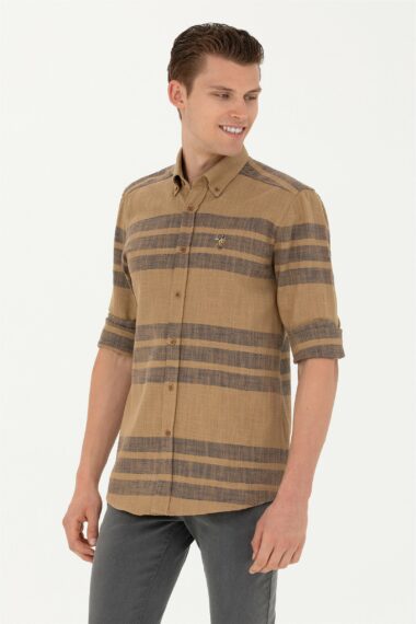 پیراهن  خاکی روشن  رگولار  مردانه یو اس پولو | US POLO ASSN