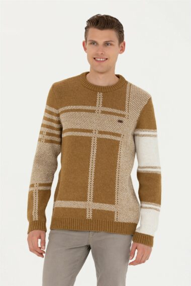 تریکو یقه گرد خاکی روشن  رگولار آستین بلند مردانه یو اس پولو | US POLO ASSN