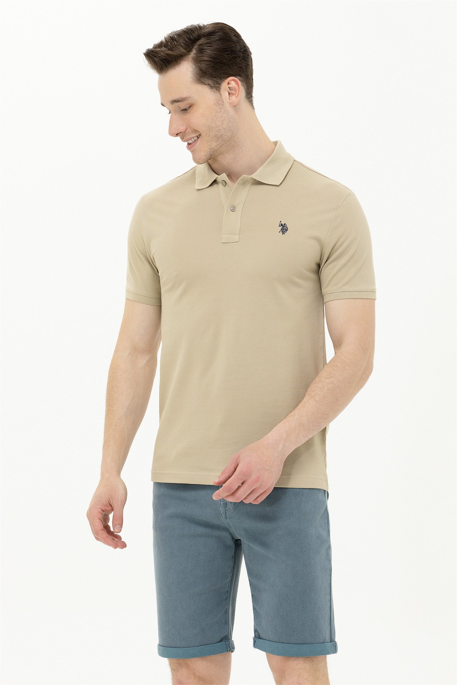 تی شرت یقه پولو خاکی  اندامی  مردانه یو اس پولو | US POLO ASSN