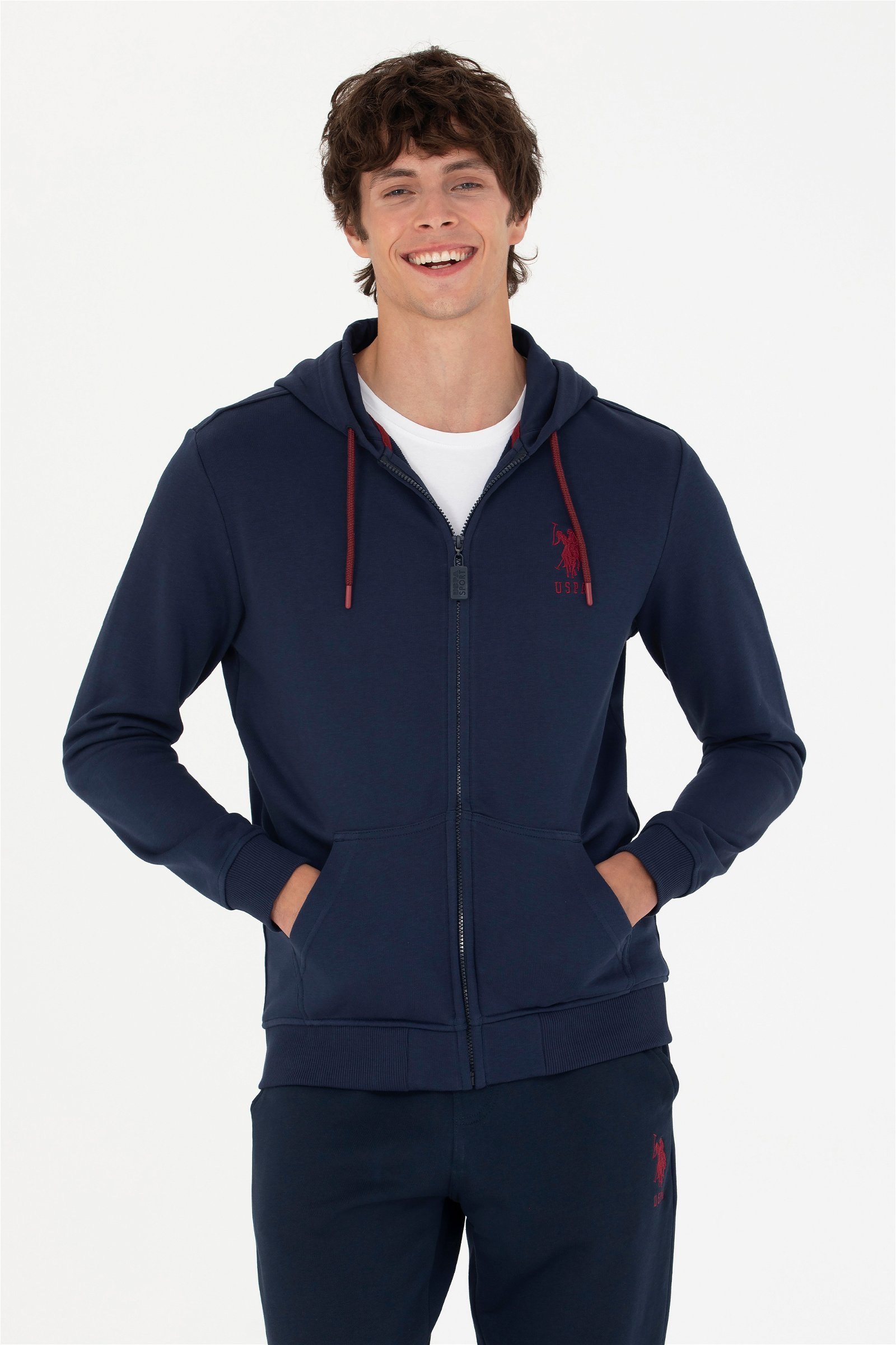 ژاکت بافتنی هودی لاجورد  رگولار  مردانه یو اس پولو | US POLO ASSN