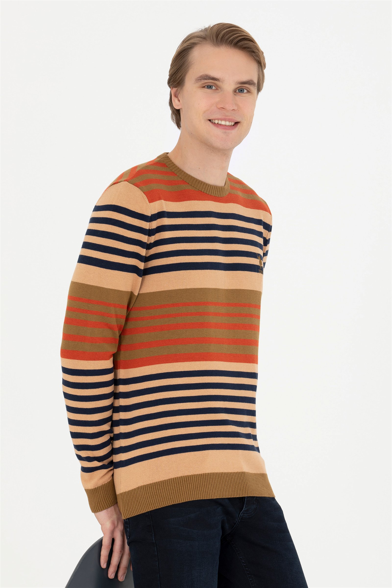 تریکو یقه گرد خاکی روشن  رگولار آستین بلند مردانه یو اس پولو | US POLO ASSN