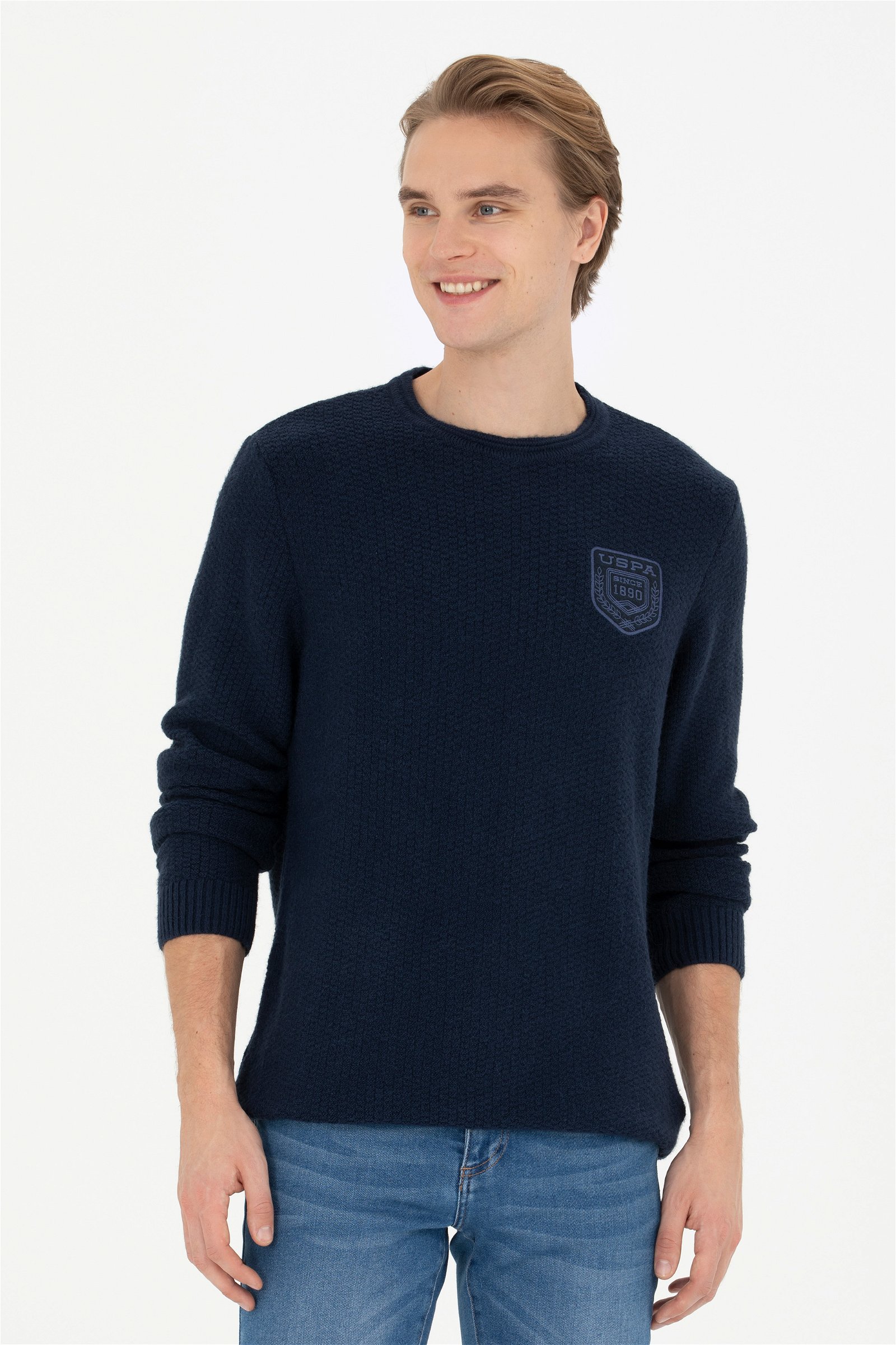 تریکو یقه گرد لاجورد  رگولار آستین بلند مردانه یو اس پولو | US POLO ASSN