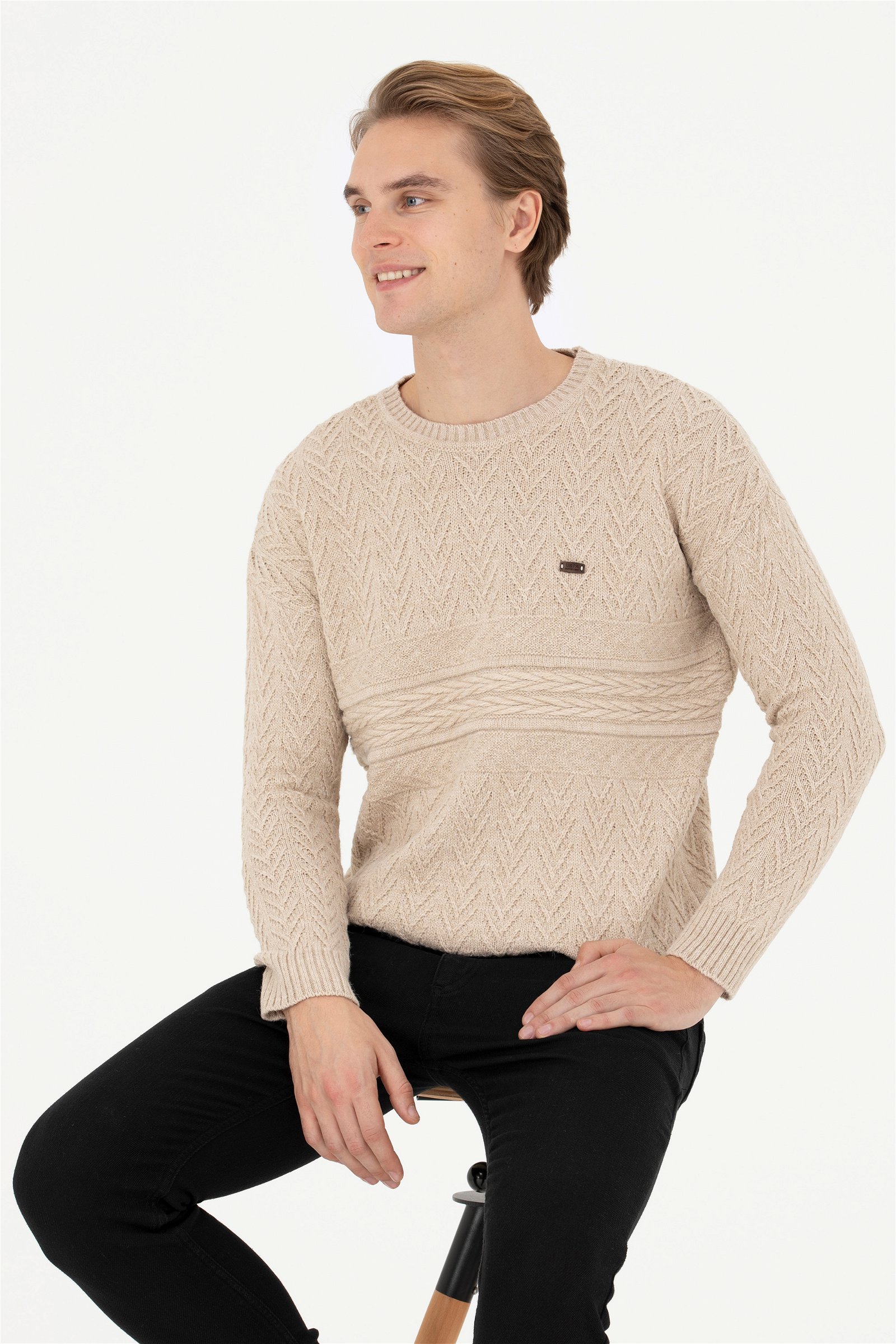 تریکو یقه گرد خاکستری  رگولار آستین بلند مردانه یو اس پولو | US POLO ASSN