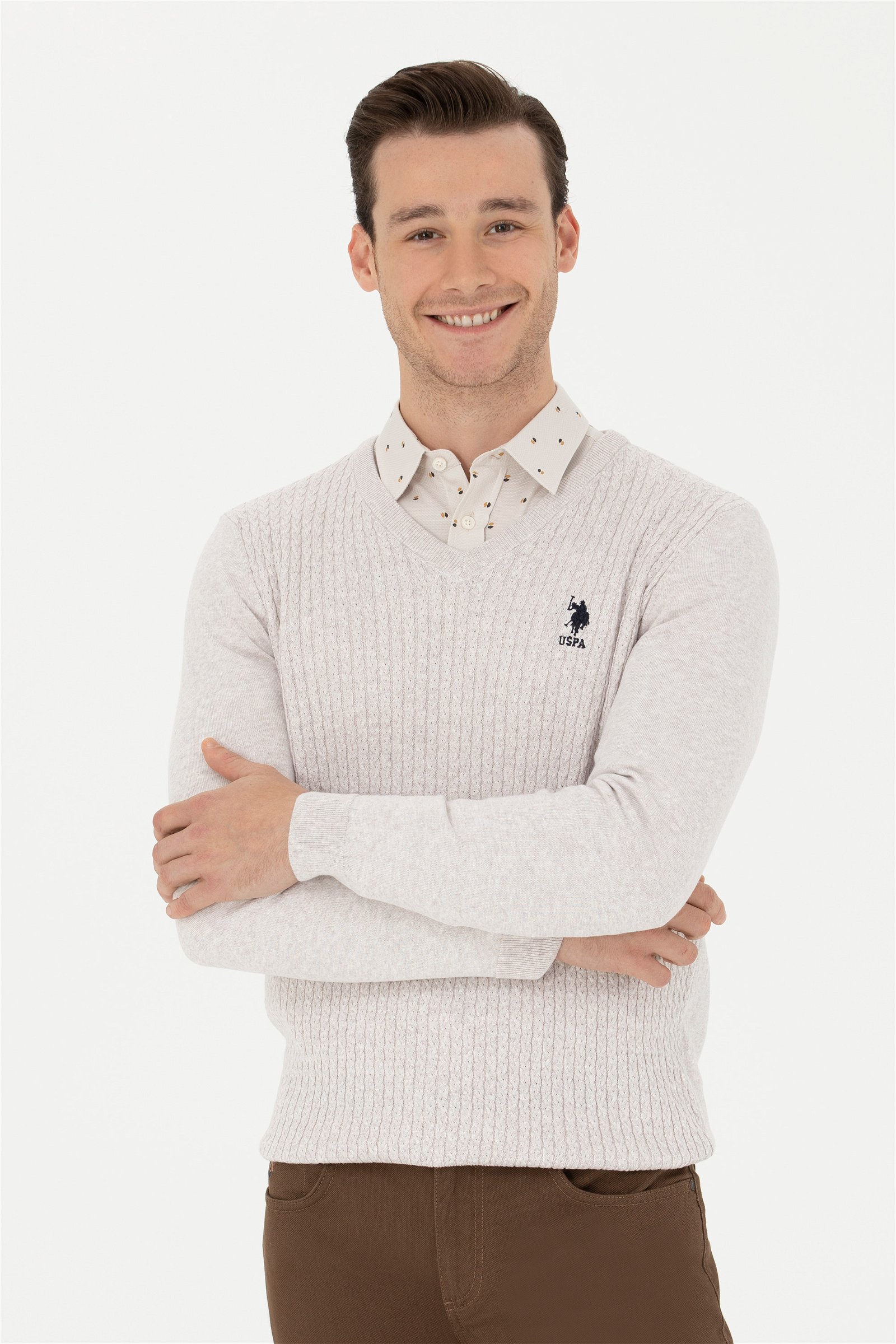 تریکو  خاکستری ملانژ  اندامی  مردانه یو اس پولو | US POLO ASSN