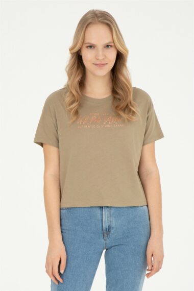 تی شرت یقه گرد خاکی  Crop Top آستین کوتاه زنانه یو اس پولو | US POLO ASSN