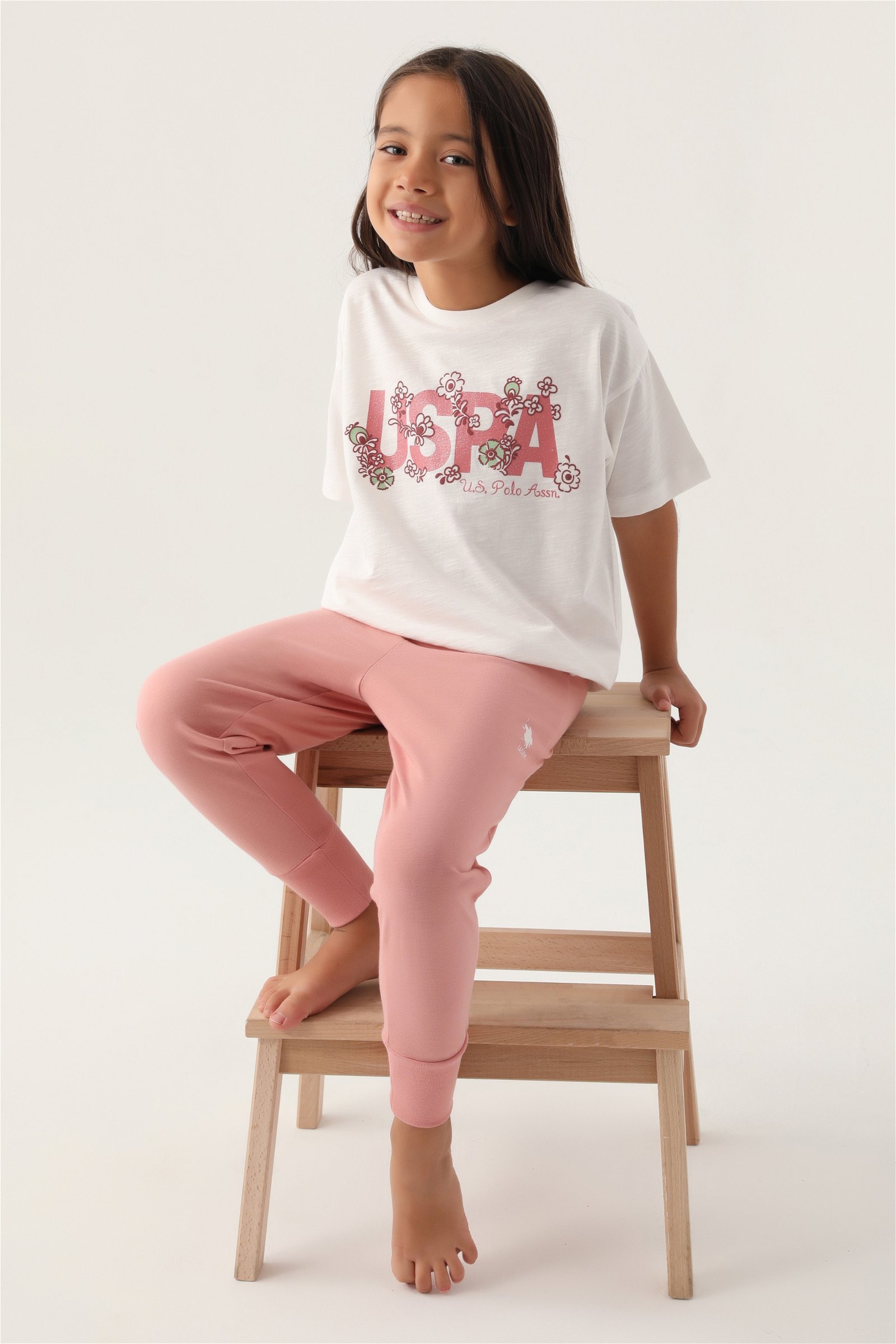 ست پیژامه  سفید  استاندارد فیت  دخترانه یو اس پولو | US POLO ASSN
