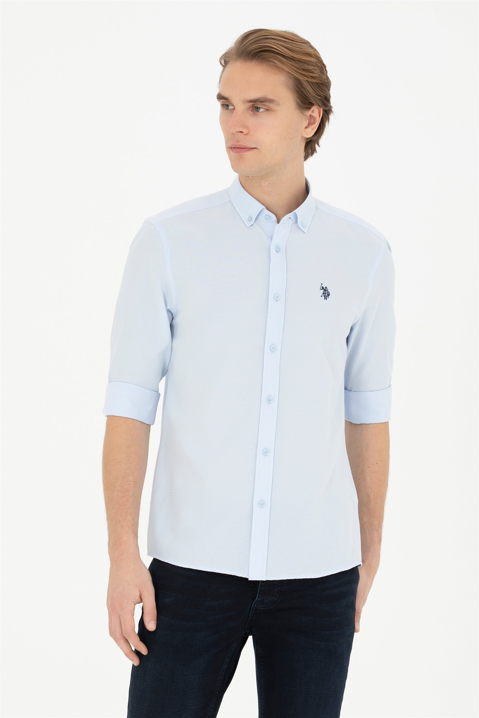 پیراهن  سورمه ای روشن  اندامی  مردانه یو اس پولو | US POLO ASSN