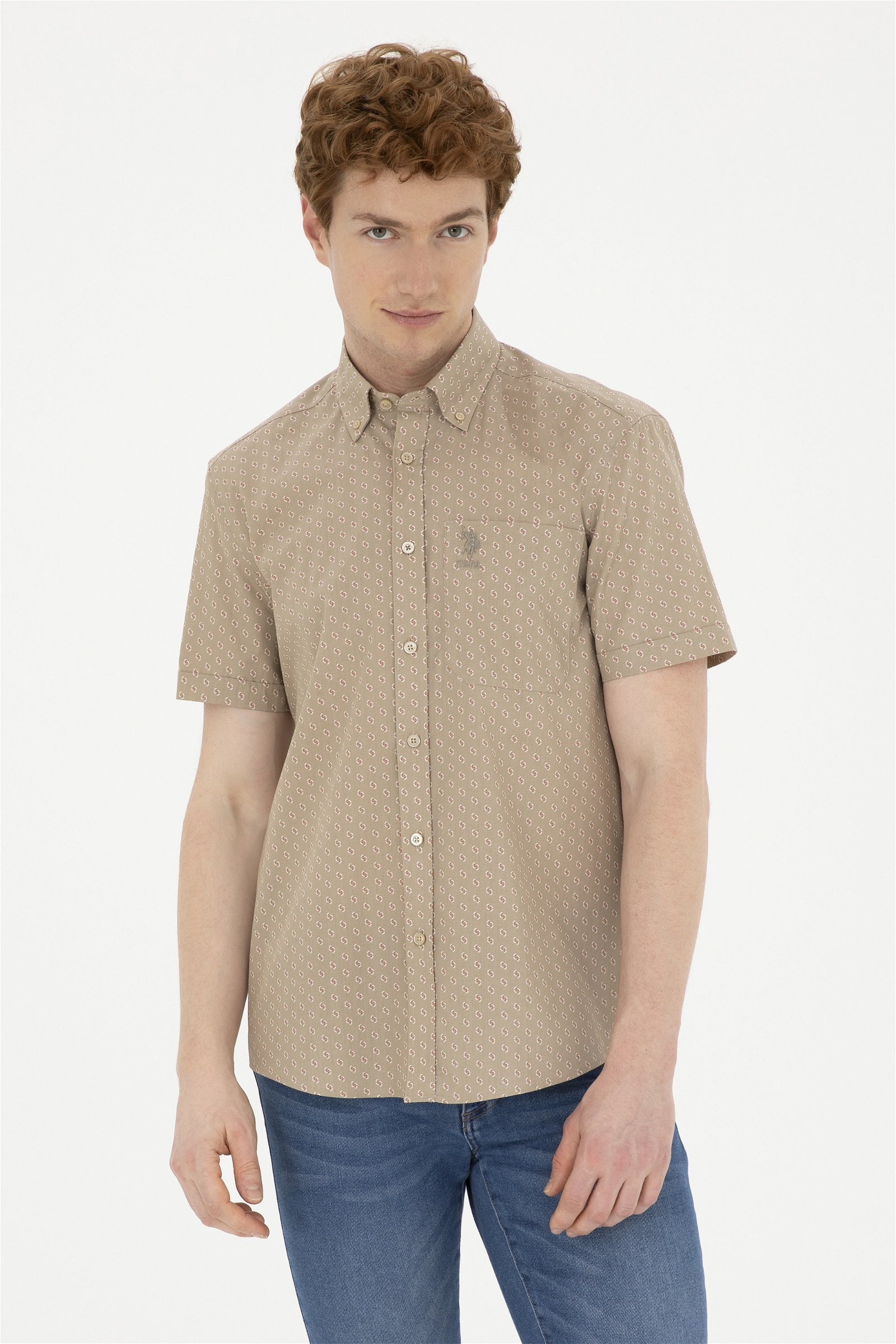 پیراهن  خاکی روشن  رگولار  مردانه یو اس پولو | US POLO ASSN