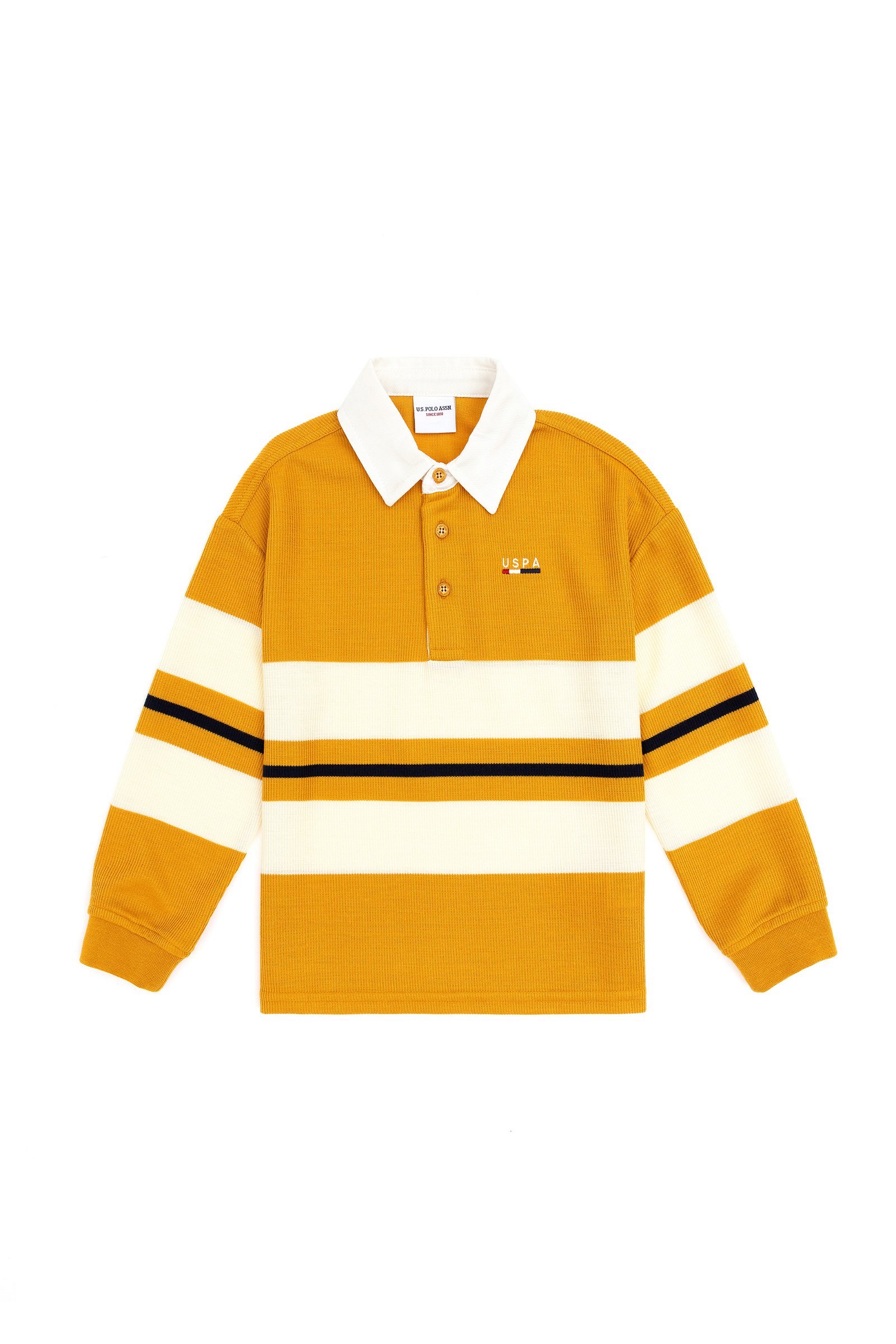 سویشرت یقه پولو خردلی  Oversize آستین بلند پسرانه یو اس پولو | US POLO ASSN