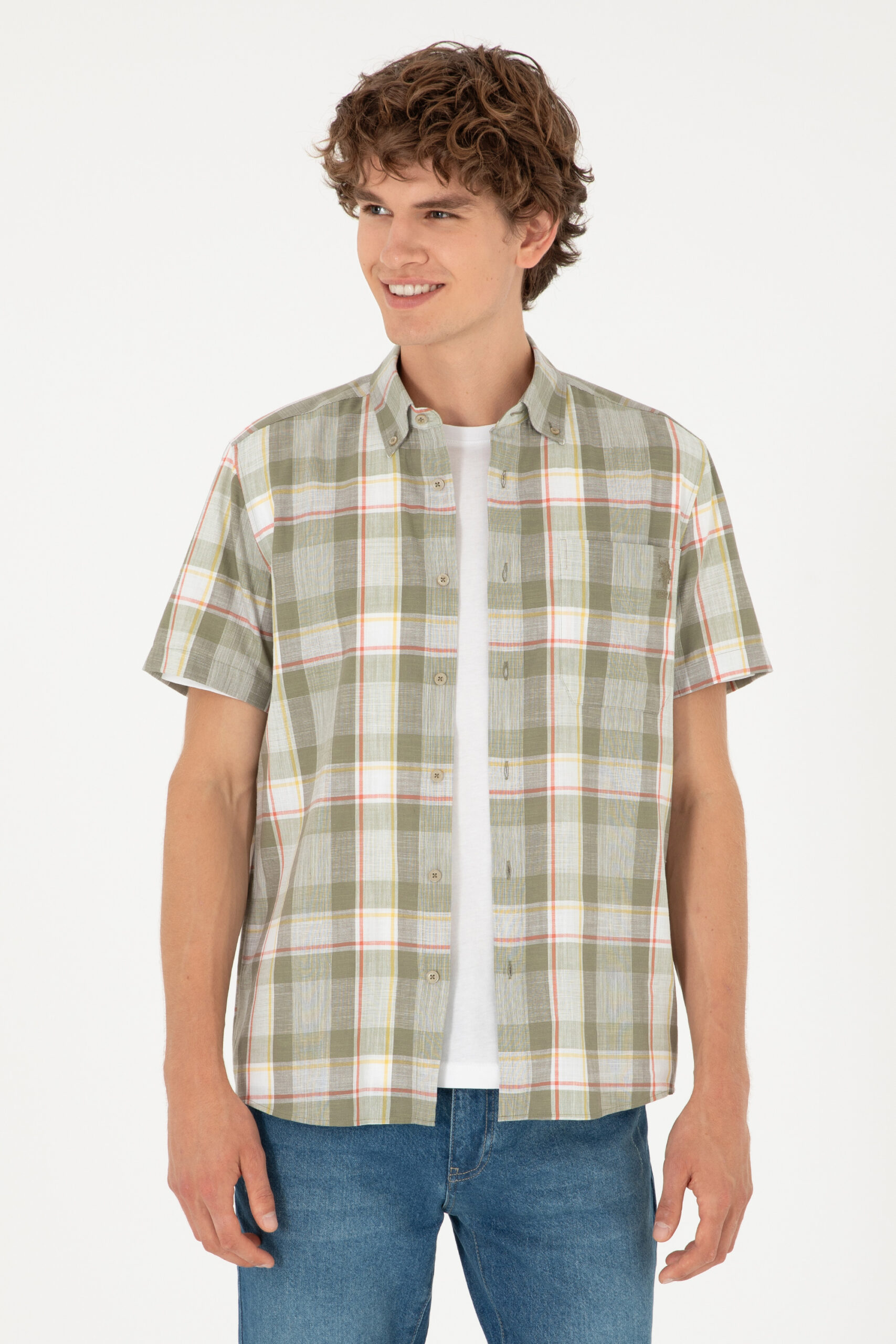 پیراهن  خاکی  رگولار  مردانه یو اس پولو | US POLO ASSN