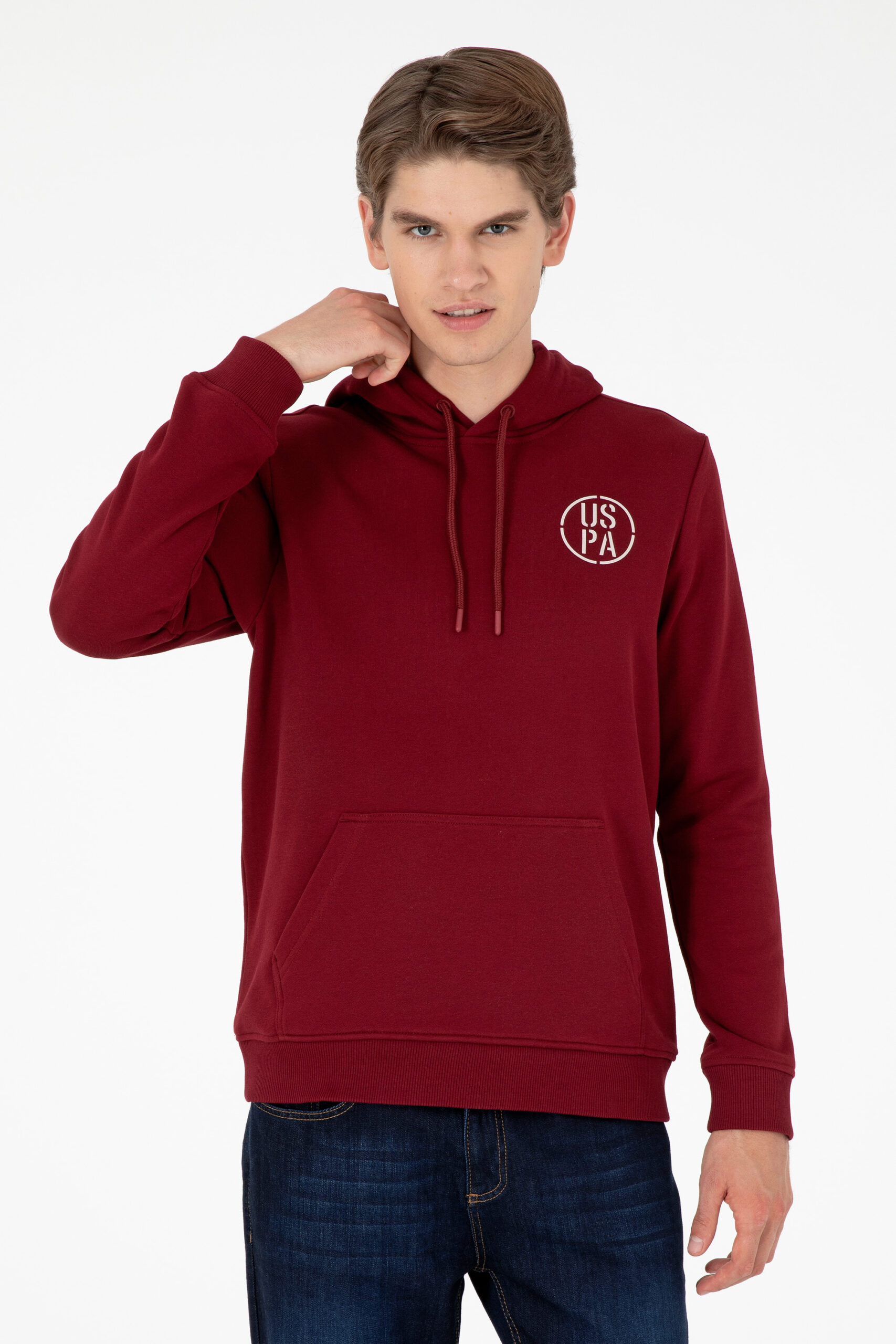 سویشرت هودی بورگاندی  رگولار آستین بلند مردانه یو اس پولو | US POLO ASSN