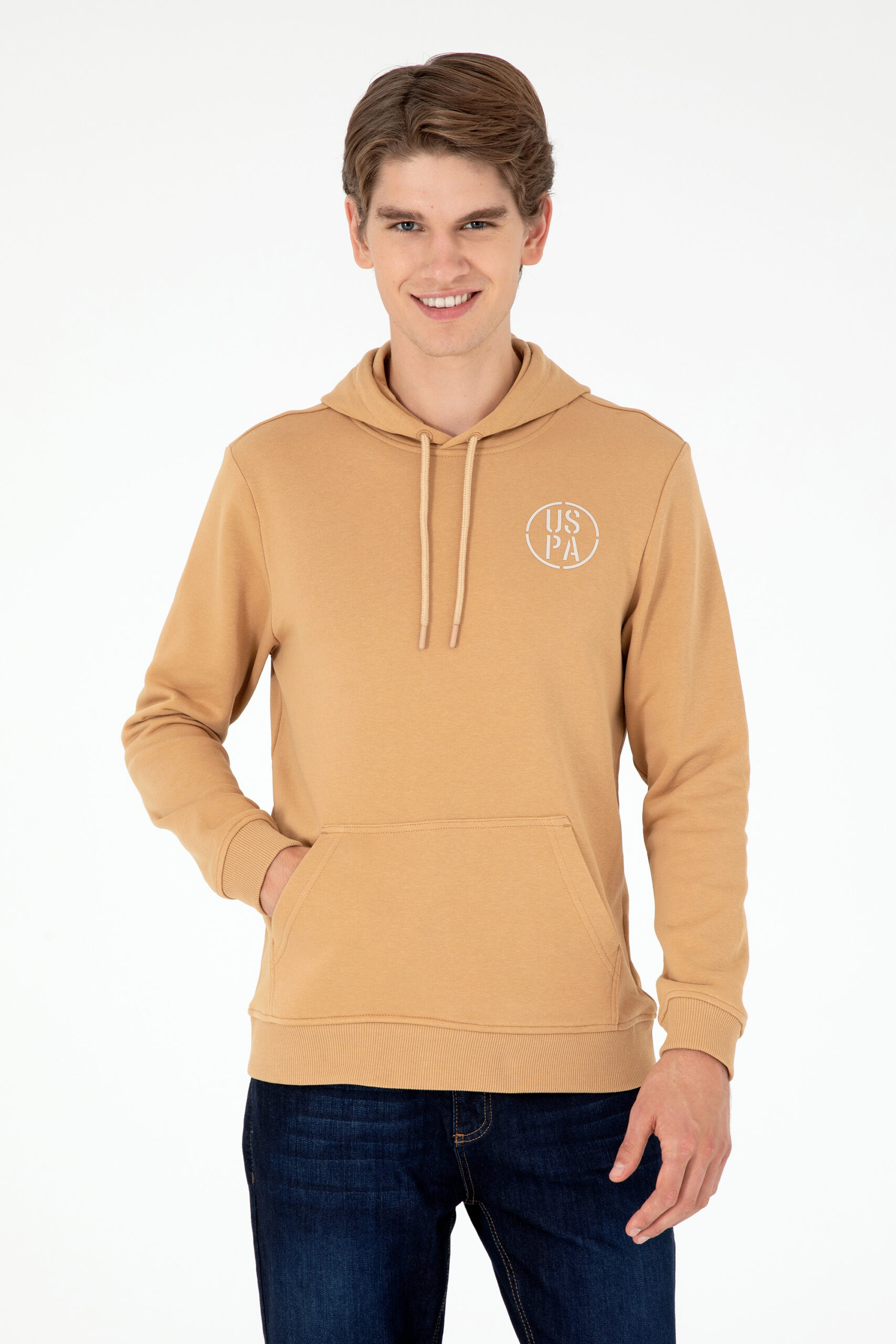 سویشرت هودی شتری  رگولار آستین بلند مردانه یو اس پولو | US POLO ASSN