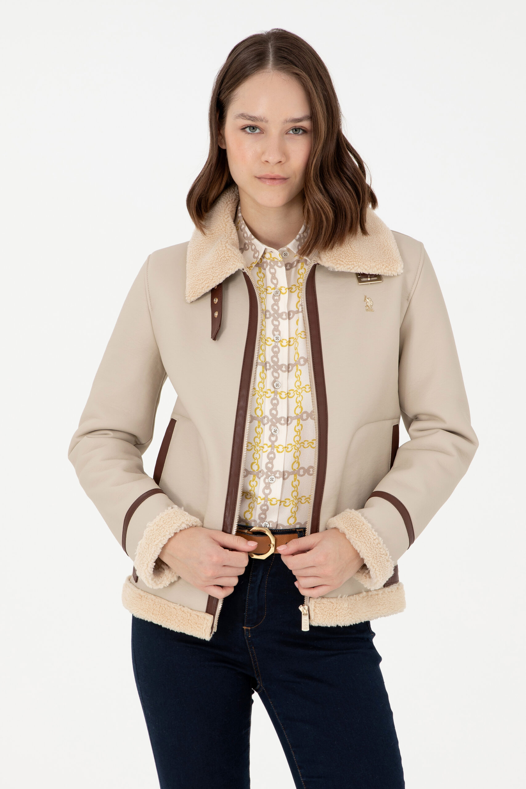 کاپشن چرم  اکرو  استاندارد فیت  زنانه یو اس پولو | US POLO ASSN