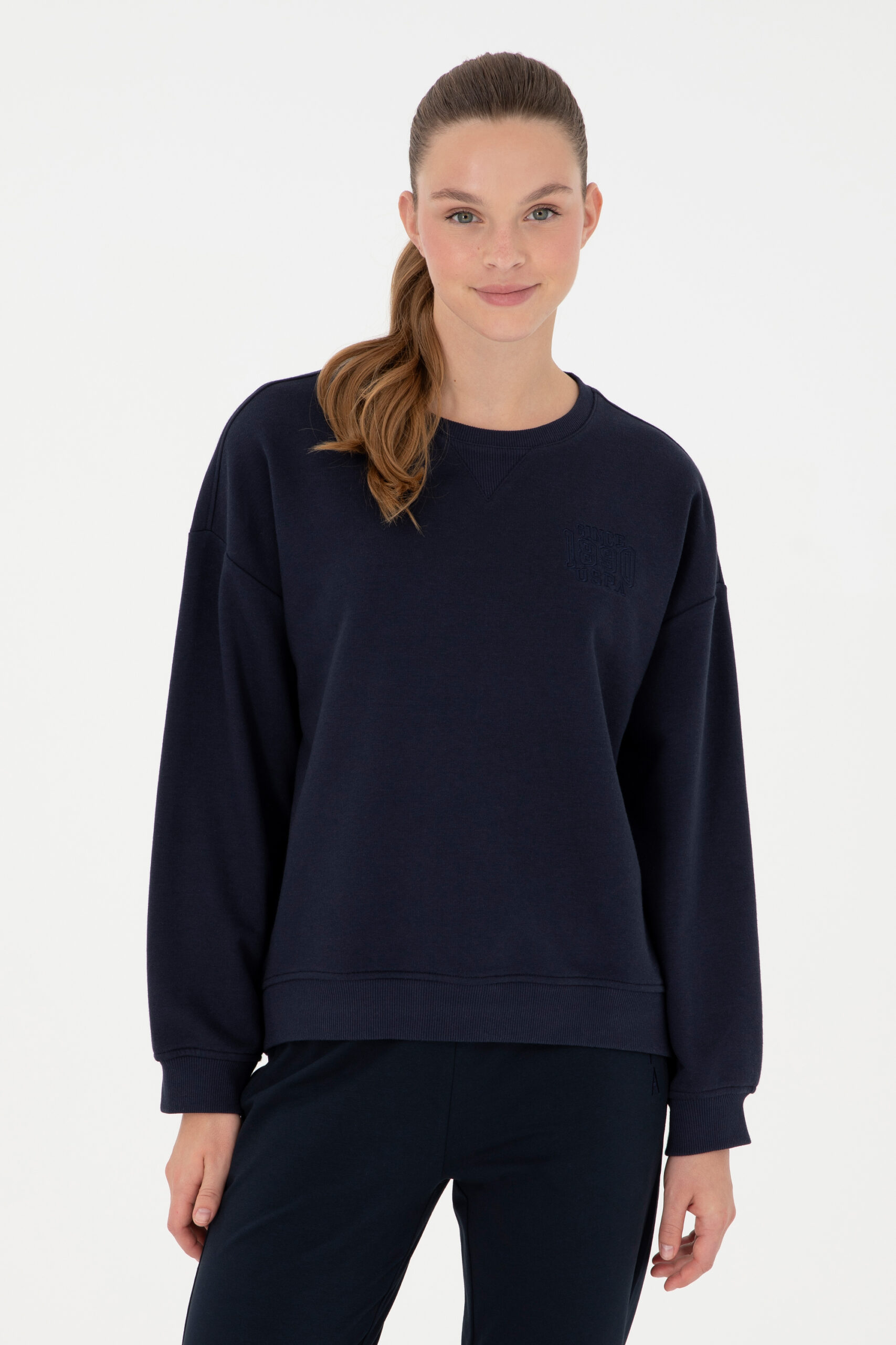 سویشرت یقه گرد لاجورد  Oversize آستین بلند زنانه یو اس پولو | US POLO ASSN