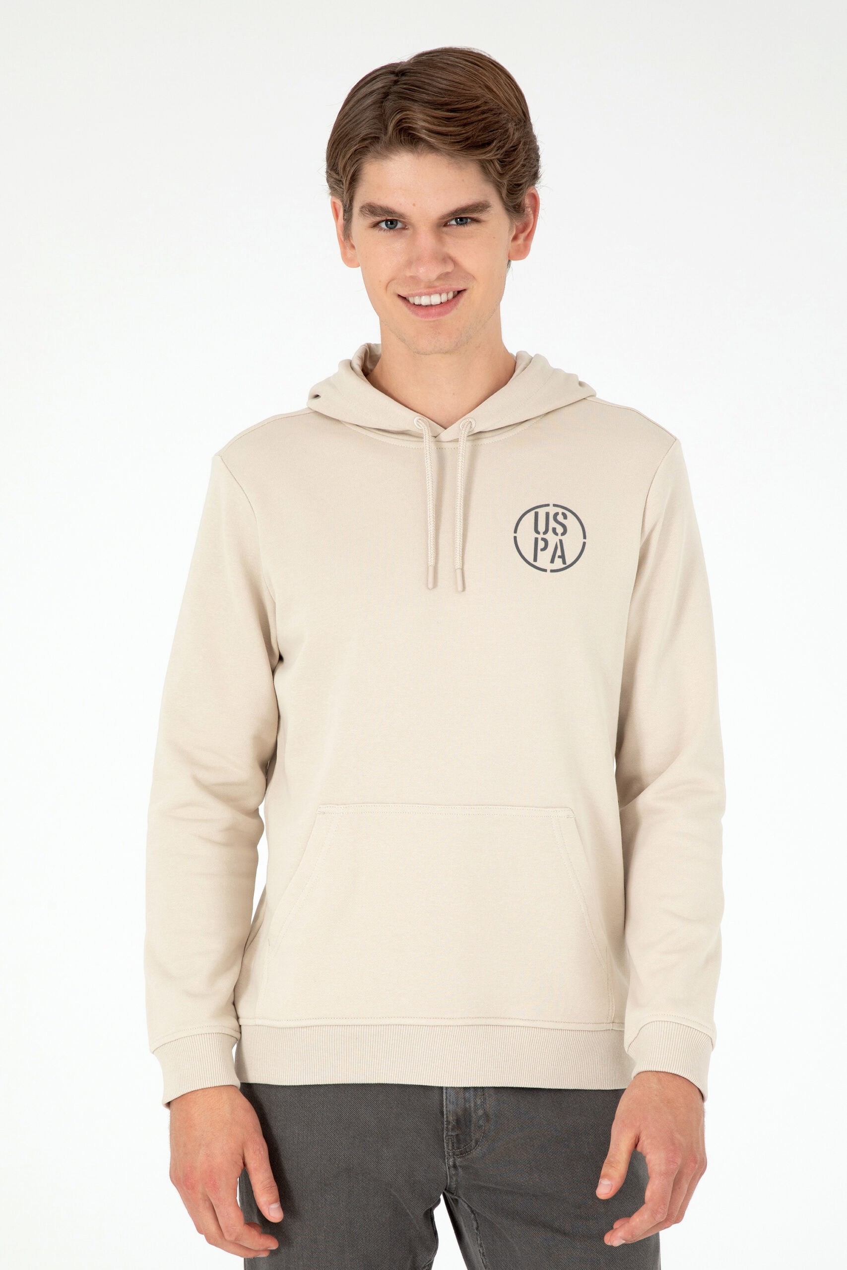 سویشرت هودی خاکستری  رگولار آستین بلند مردانه یو اس پولو | US POLO ASSN