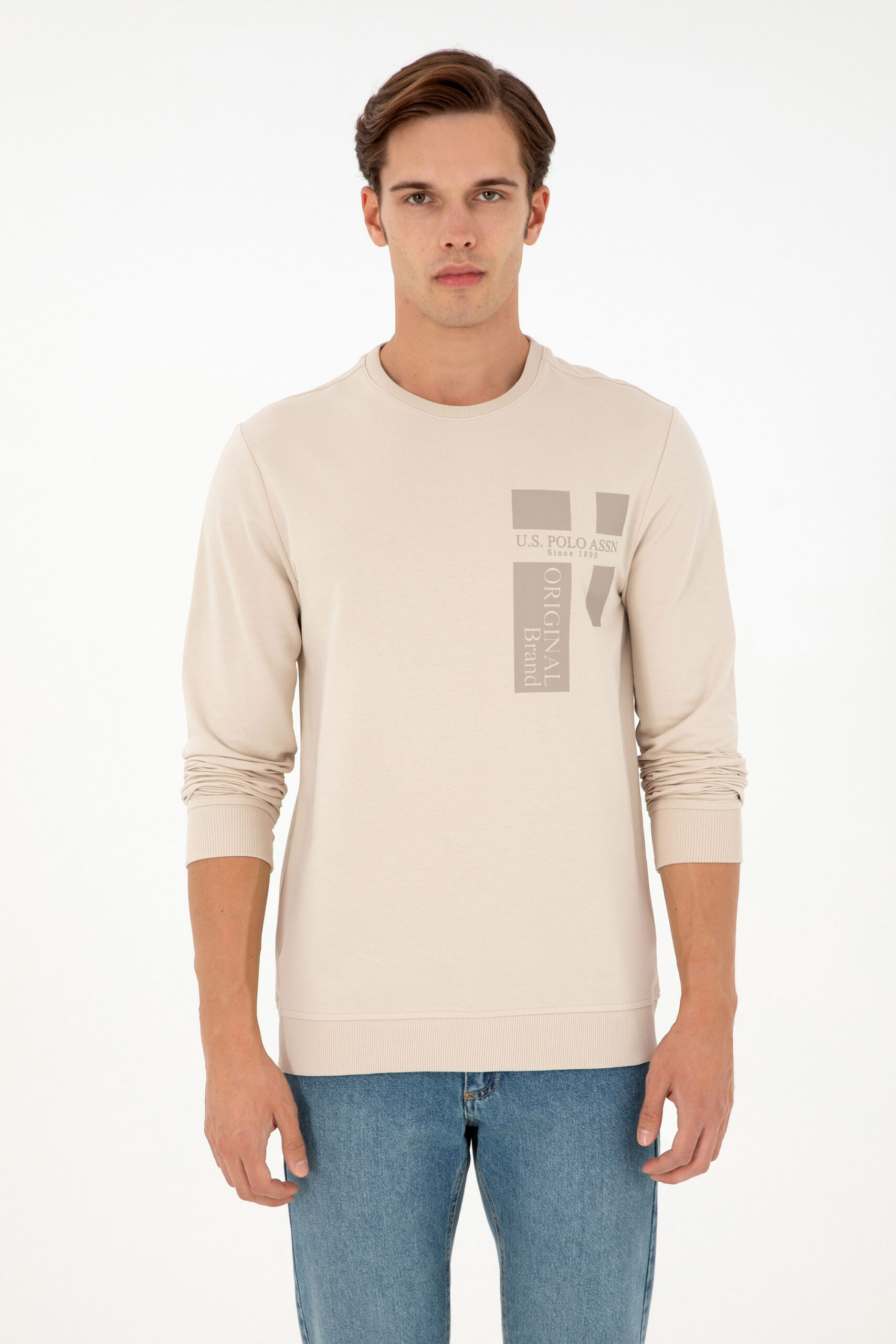 سویشرت یقه گرد خاکستری  رگولار آستین بلند مردانه یو اس پولو | US POLO ASSN
