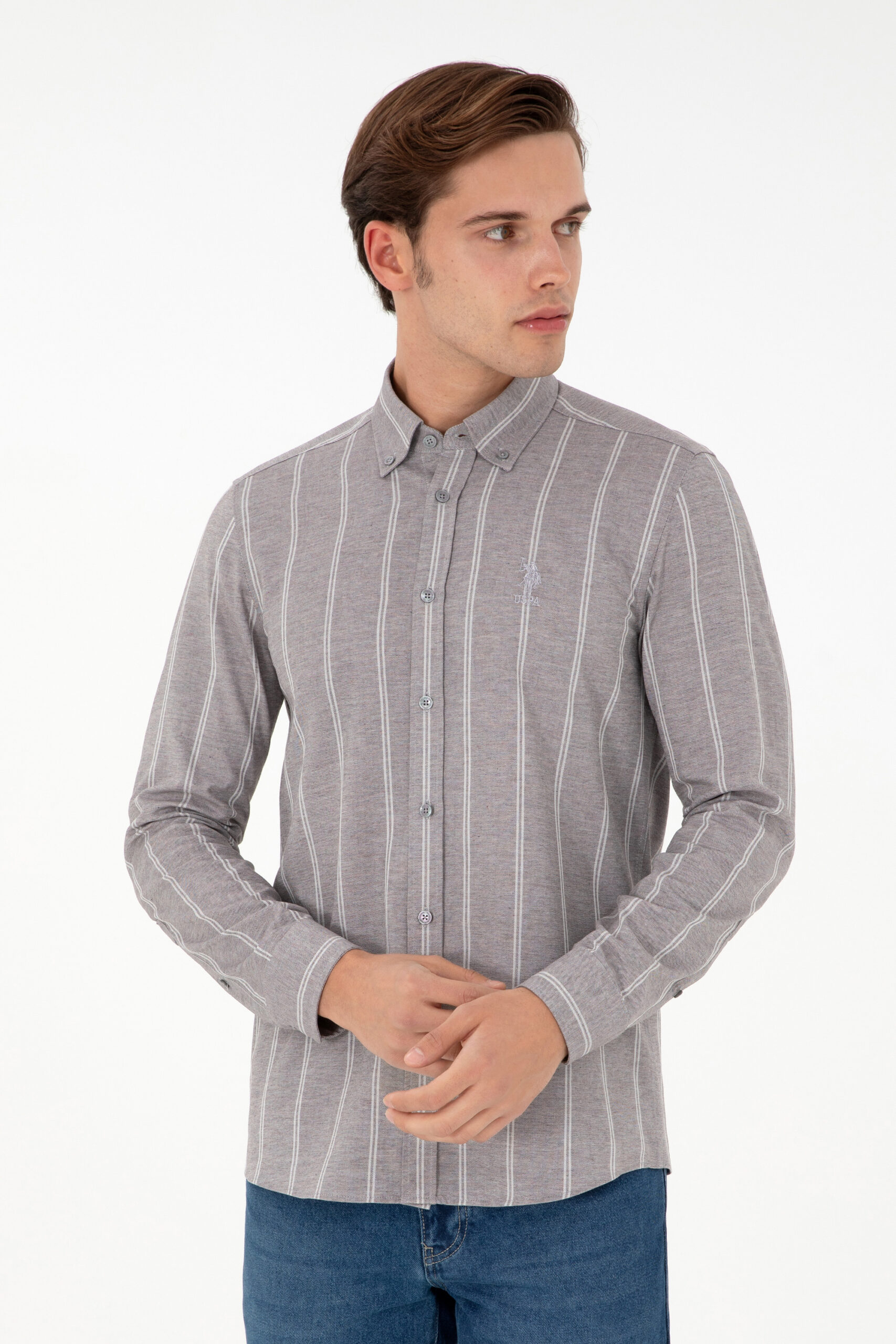 پیراهن  خاکستری  اندامی  مردانه یو اس پولو | US POLO ASSN