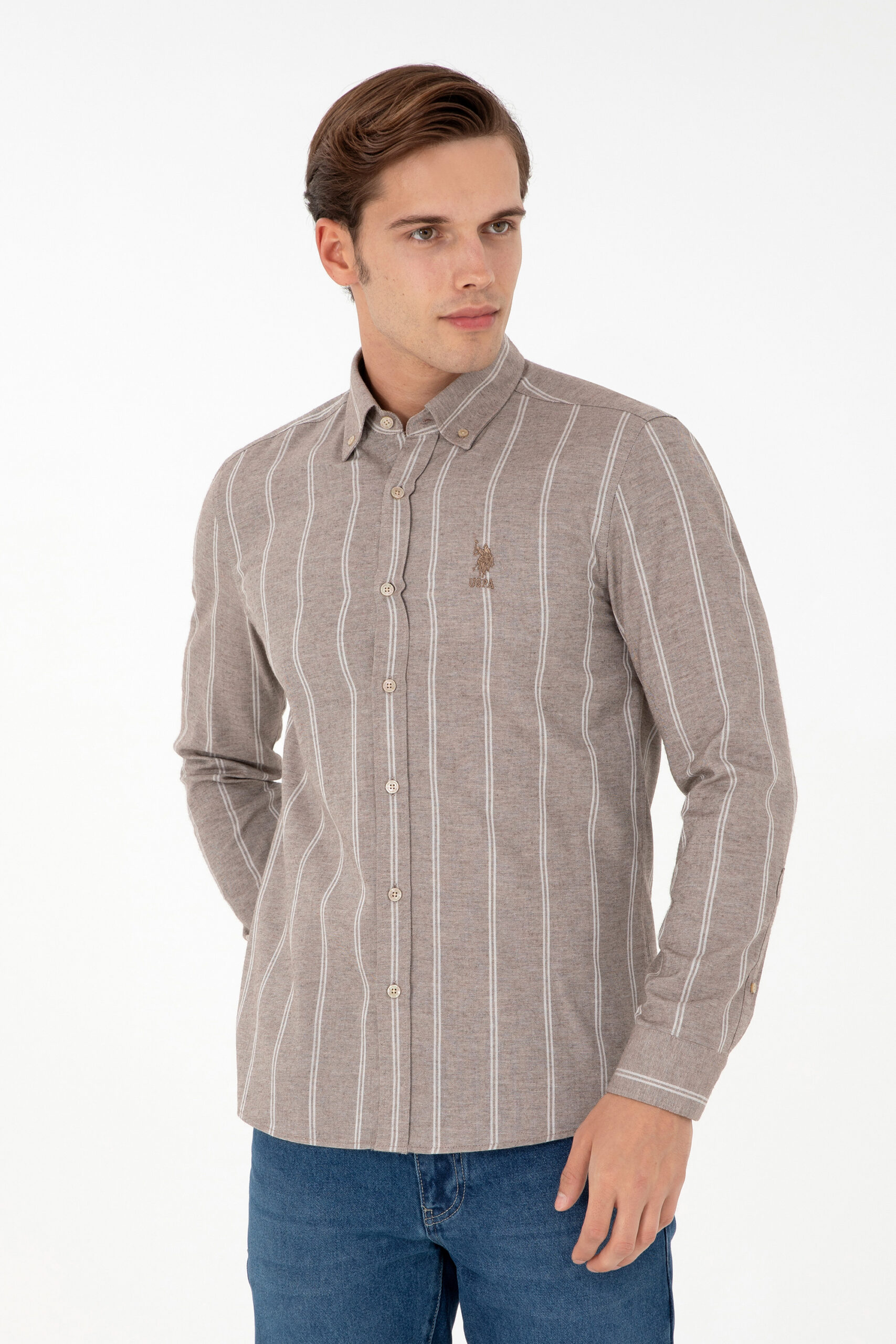 پیراهن  قهوه ای  اندامی  مردانه یو اس پولو | US POLO ASSN