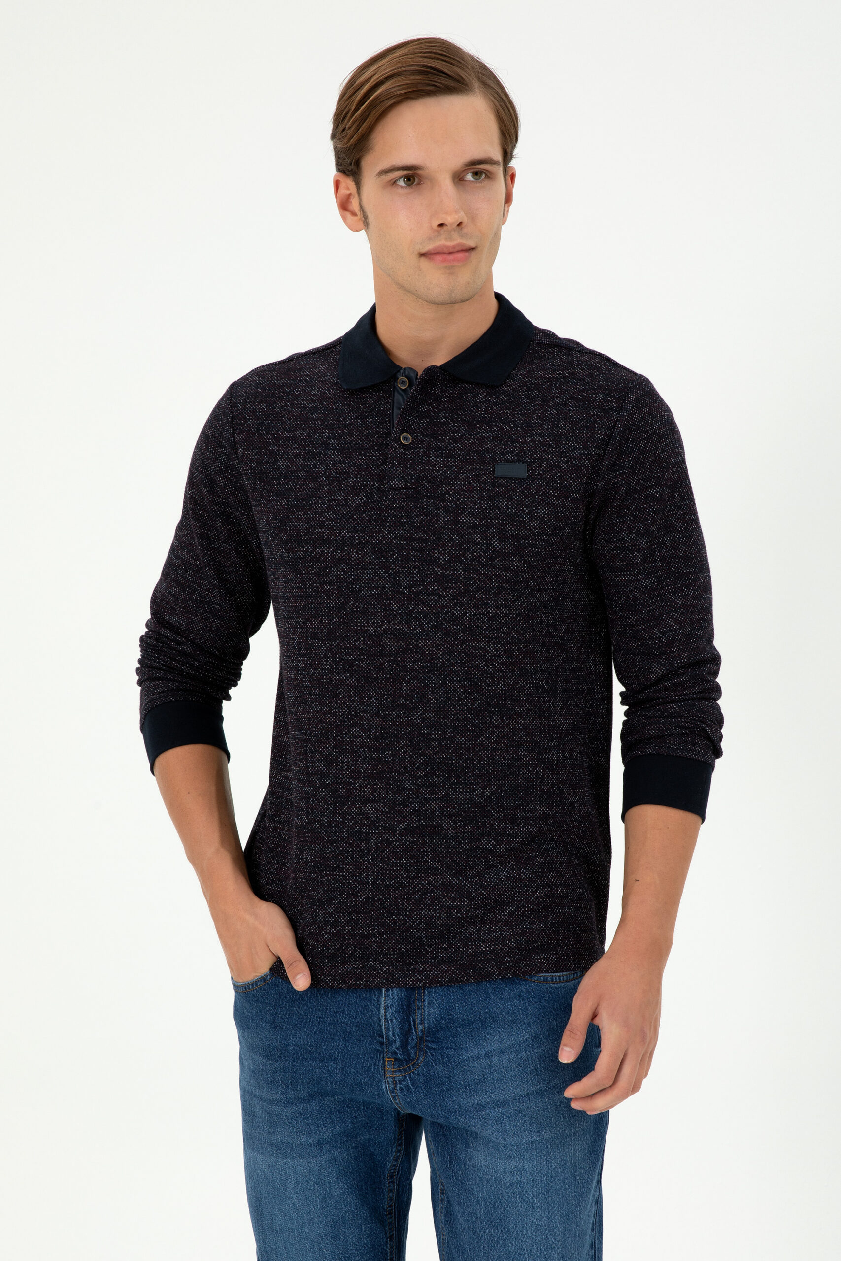 سویشرت یقه پیراهنی لاجورد  رگولار آستین بلند مردانه یو اس پولو | US POLO ASSN