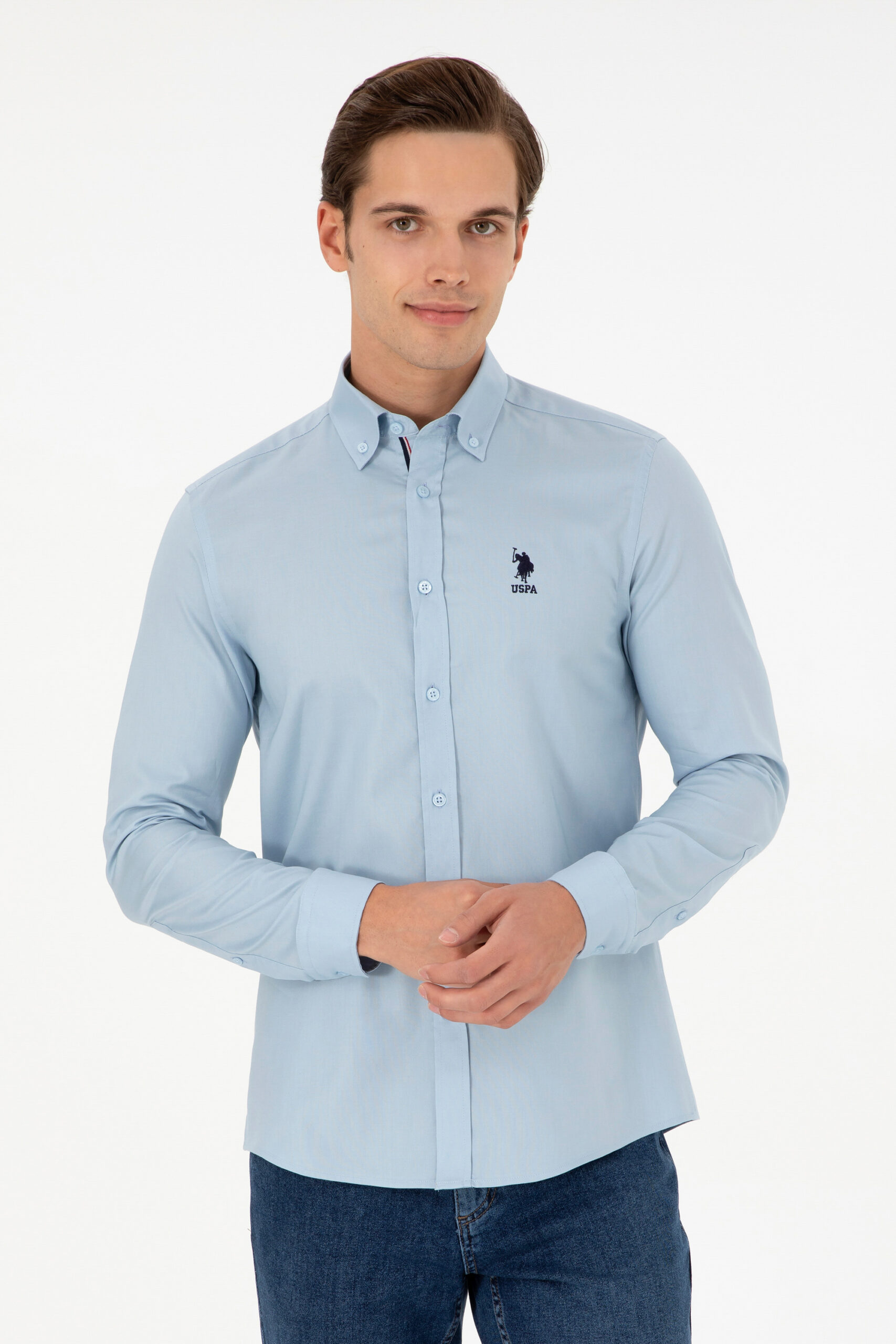 پیراهن  سورمه ای روشن  اندامی  مردانه یو اس پولو | US POLO ASSN
