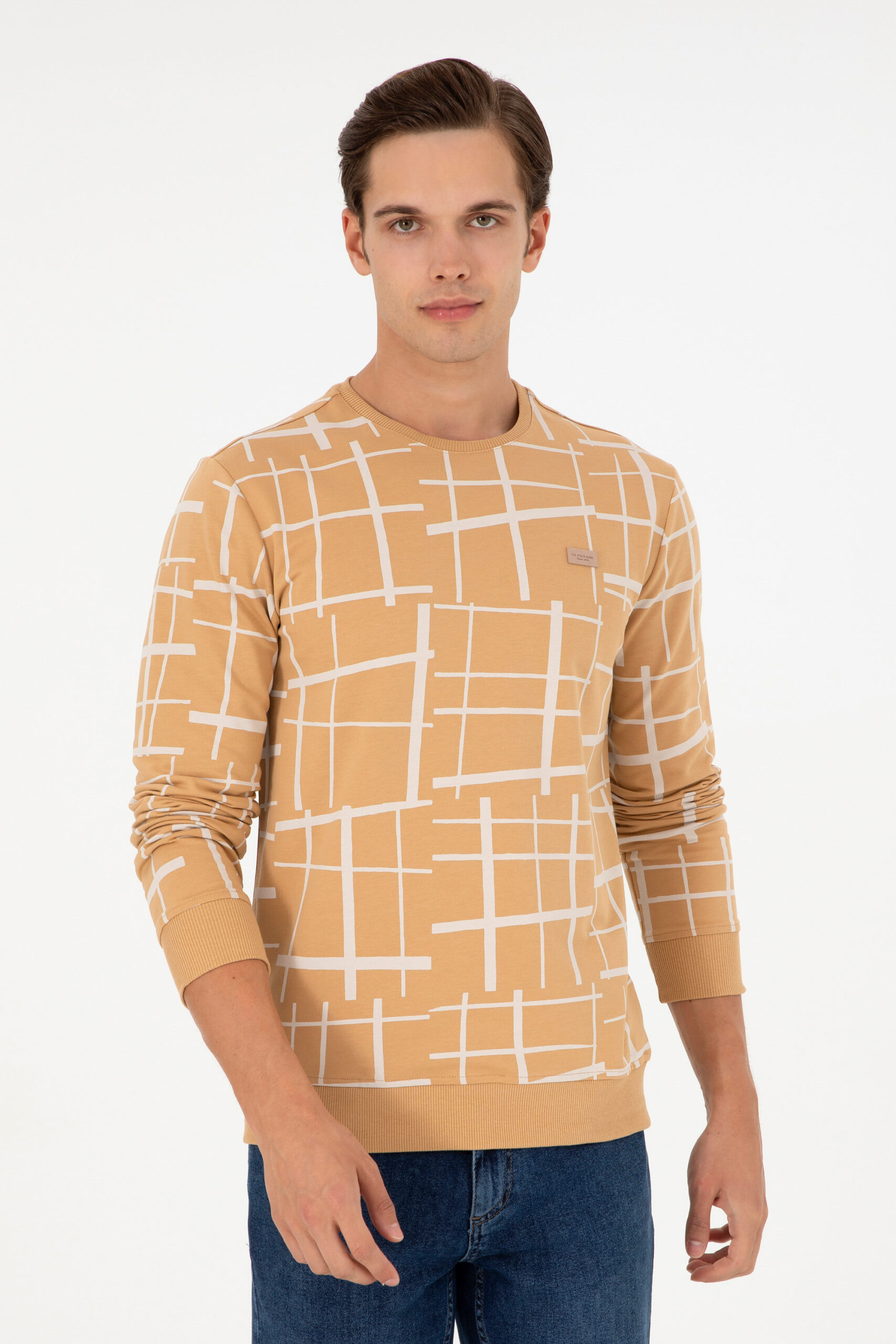 سویشرت یقه گرد شتری  رگولار آستین بلند مردانه یو اس پولو | US POLO ASSN