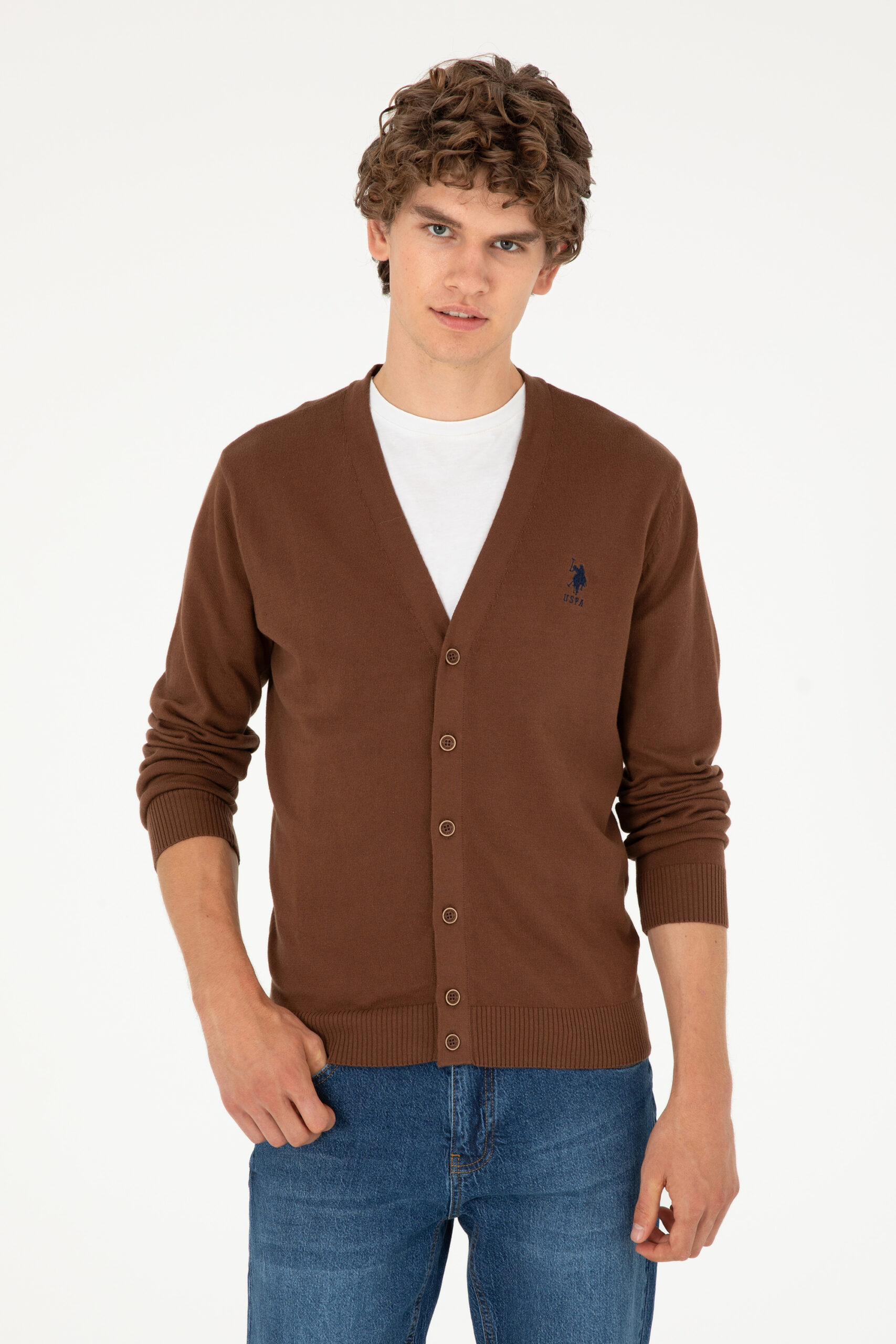 ژاکت یقه هفت قهوه ای  رگولار آستین بلند مردانه یو اس پولو | US POLO ASSN