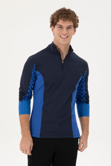 سویشرت یقه ایستاده لاجورد  اندامی آستین بلند مردانه یو اس پولو | US POLO ASSN