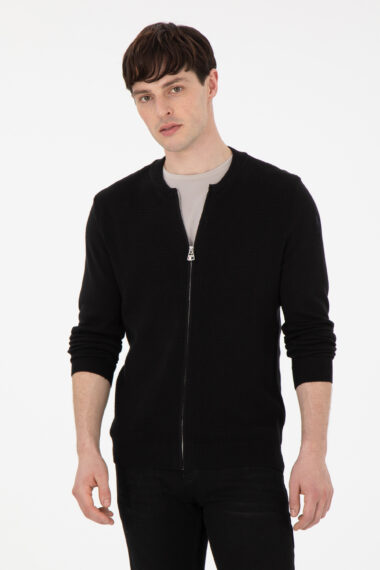 ژاکت یقه گرد سیاه  رگولار آستین بلند مردانه یو اس پولو | US POLO ASSN