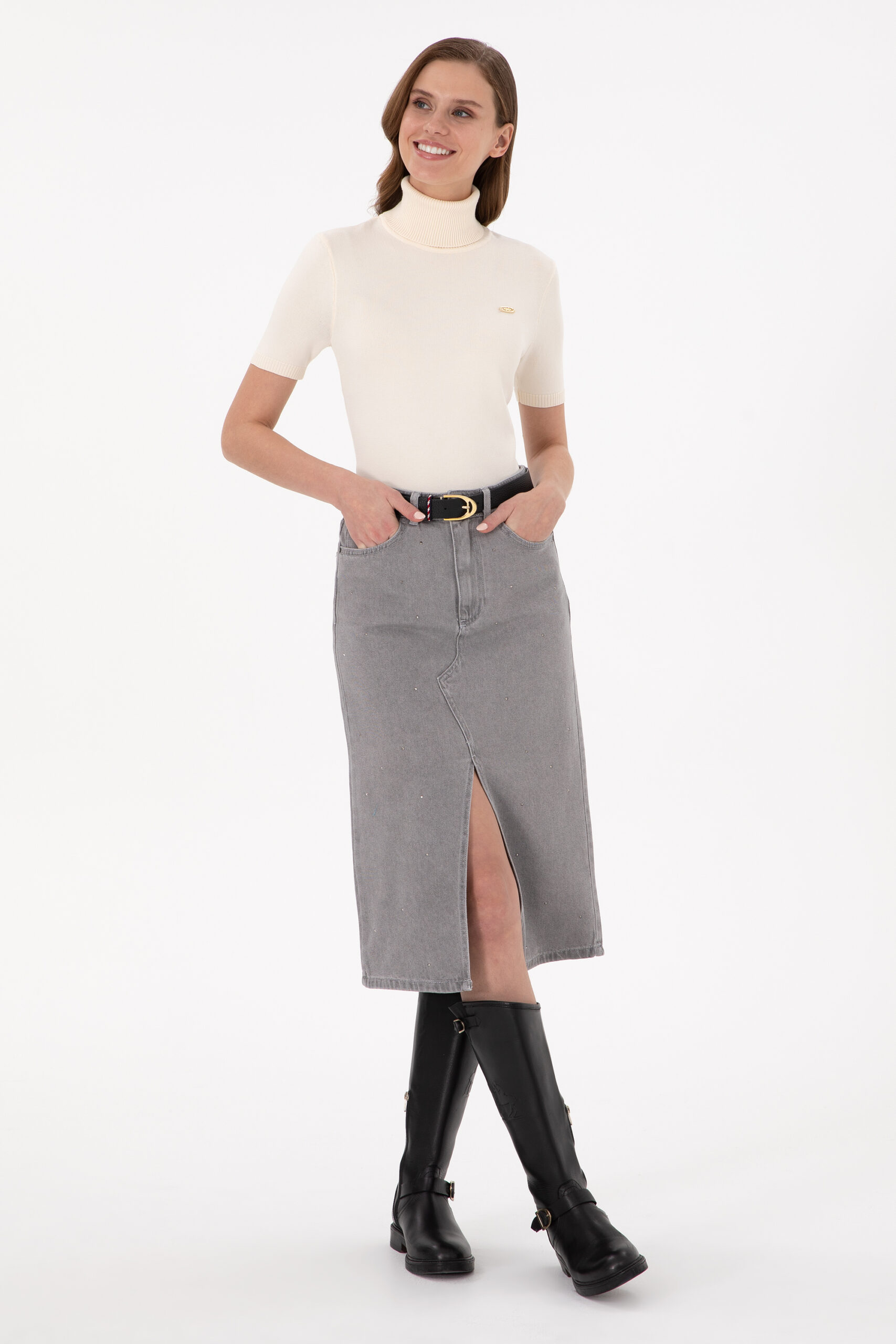 دامن جین  خاکستری  رگولار  زنانه یو اس پولو | US POLO ASSN