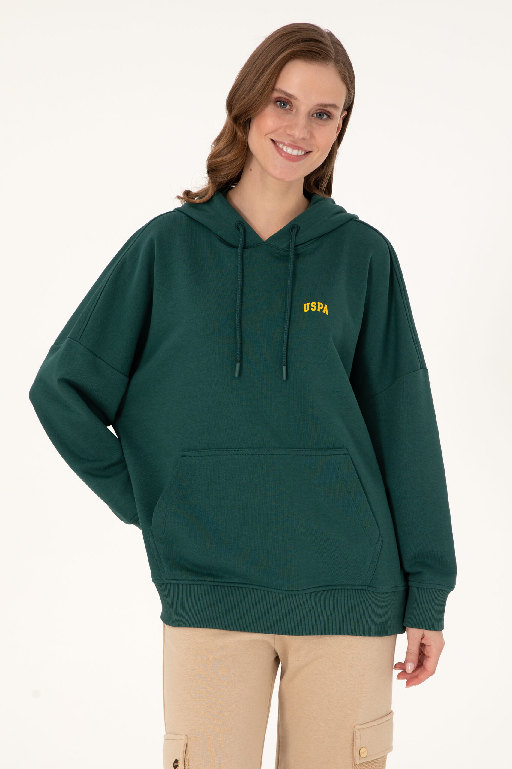 سویشرت هودی  سبز تیره  Oversize  زنانه یو اس پولو | US POLO ASSN