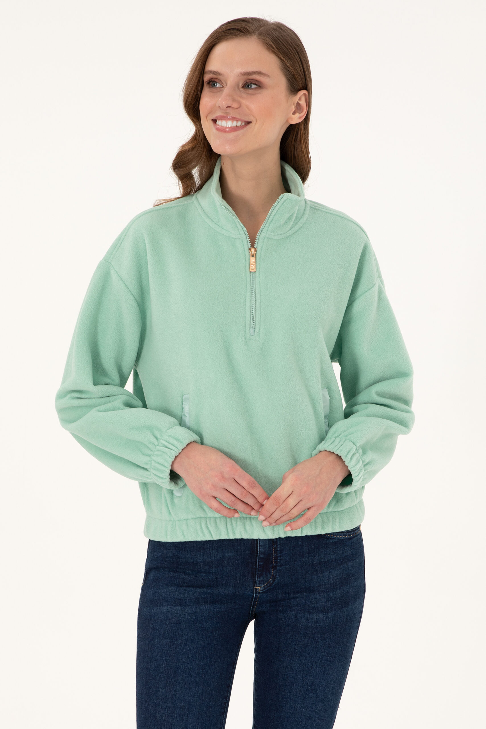 سویشرت  سبزآبی  ریلکس  زنانه یو اس پولو | US POLO ASSN