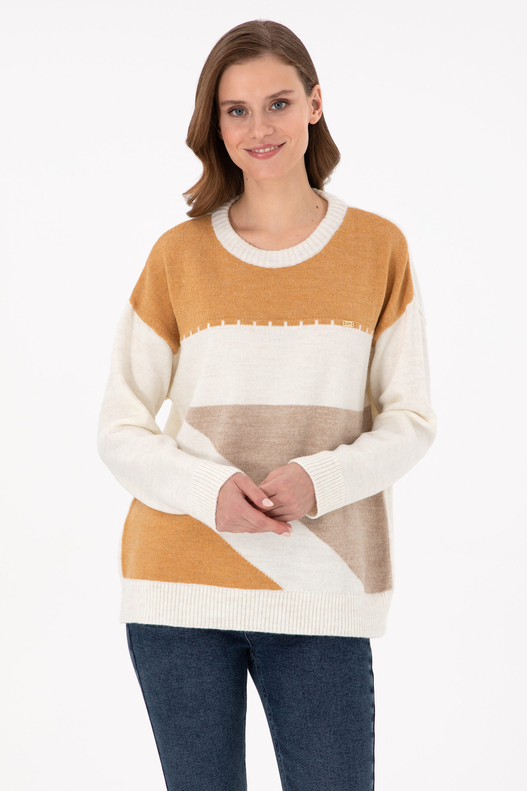 بافت  شتری ملانژ  ریلکس  زنانه یو اس پولو | US POLO ASSN