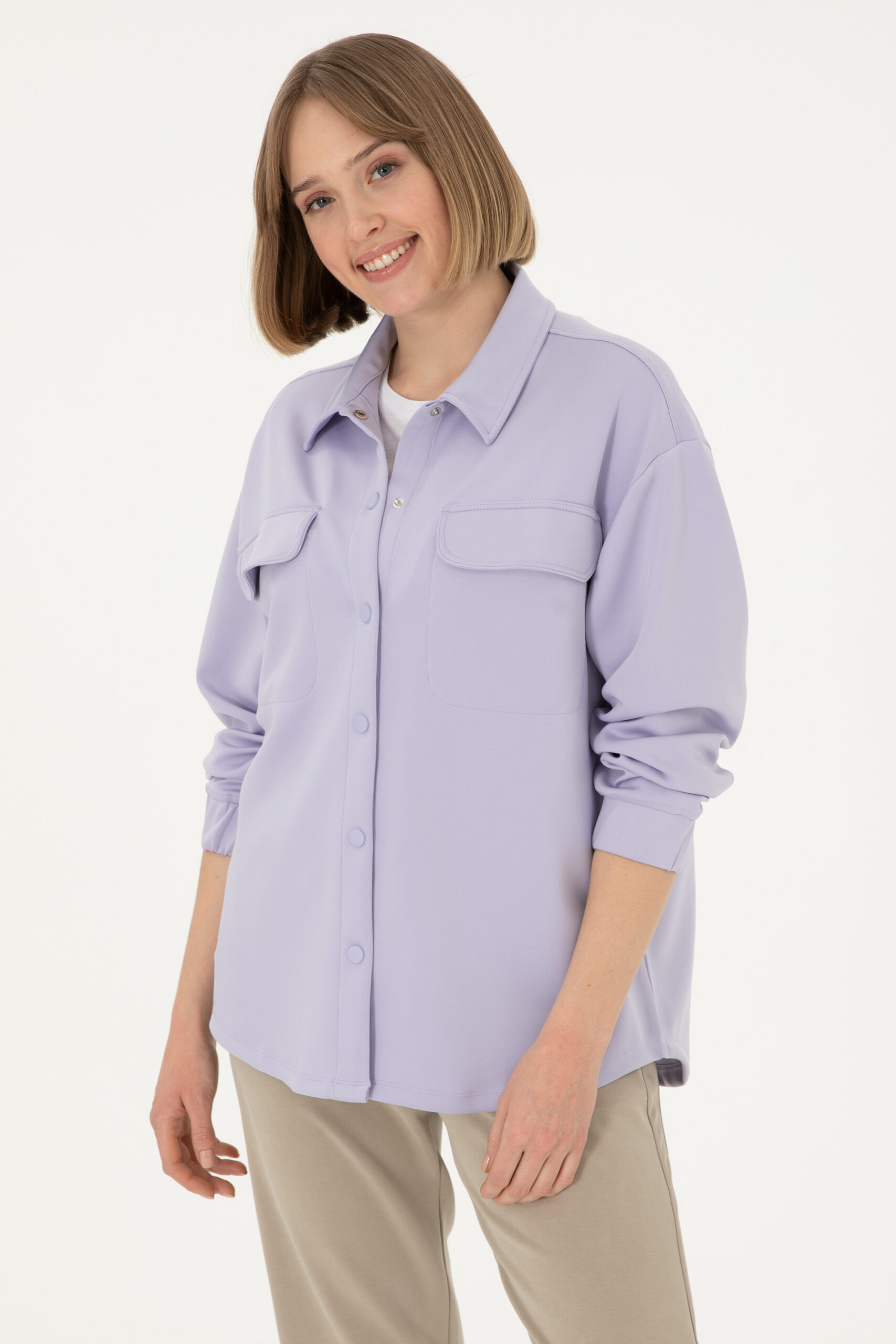 پیراهن یقه پیراهنی یاسی  Oversize آستین بلند زنانه یو اس پولو | US POLO ASSN