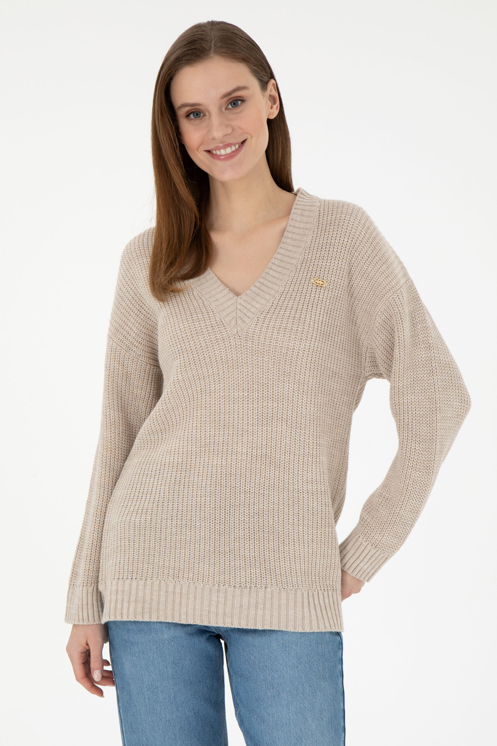 بافت  خاکستری ملانژ  ریلکس  زنانه یو اس پولو | US POLO ASSN