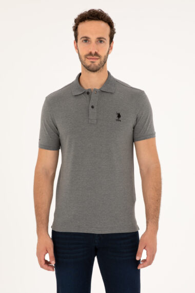 تی شرت یقه پولو زغالی ملانژ  اندامی  مردانه یو اس پولو | US POLO ASSN