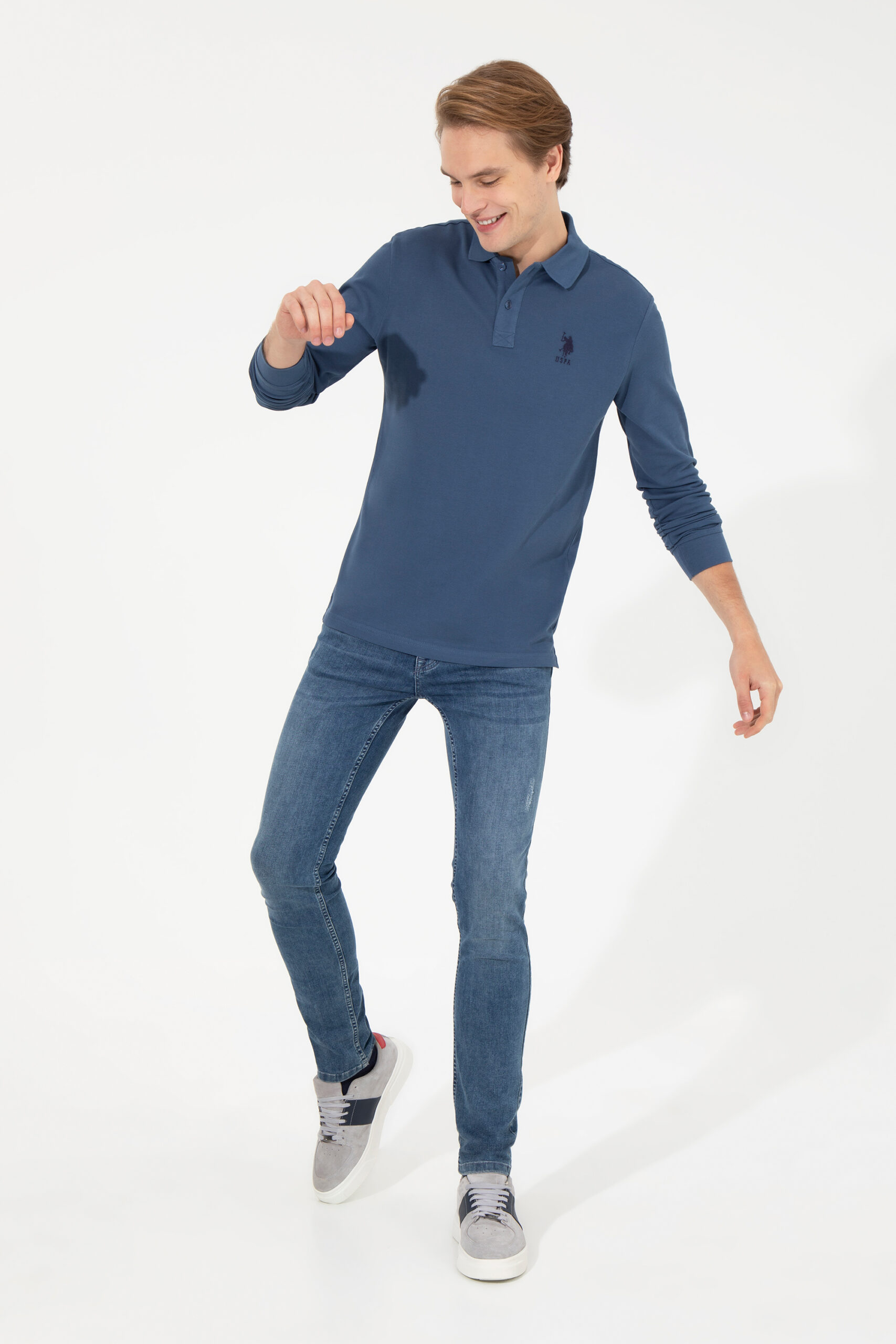 سویشرت یقه پولو نیلی  رگولار آستین بلند مردانه یو اس پولو | US POLO ASSN