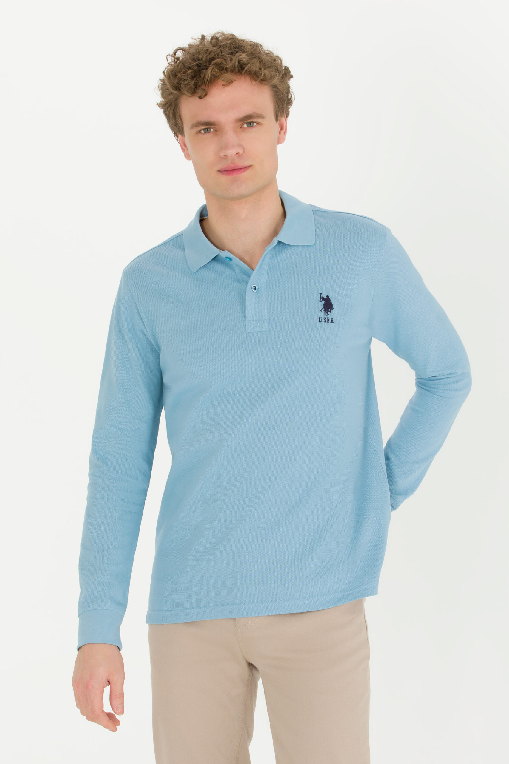 سویشرت یقه پولو آبی  رگولار آستین بلند مردانه یو اس پولو | US POLO ASSN