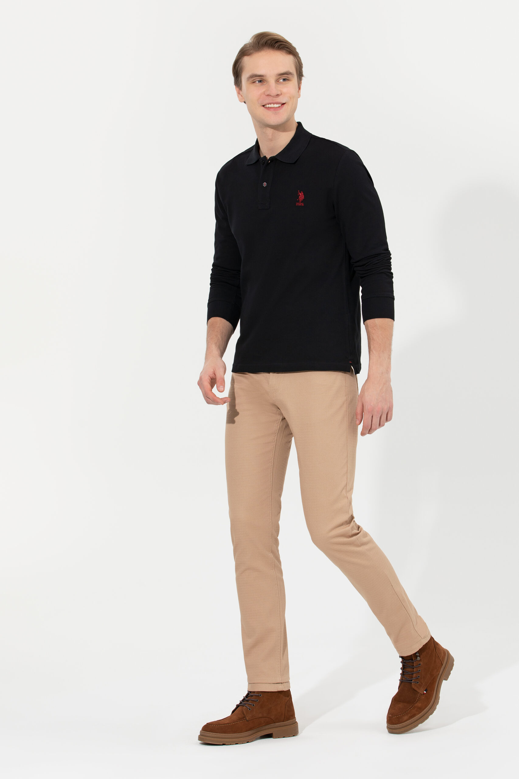 سویشرت یقه پولو سیاه  اندامی آستین بلند مردانه یو اس پولو | US POLO ASSN