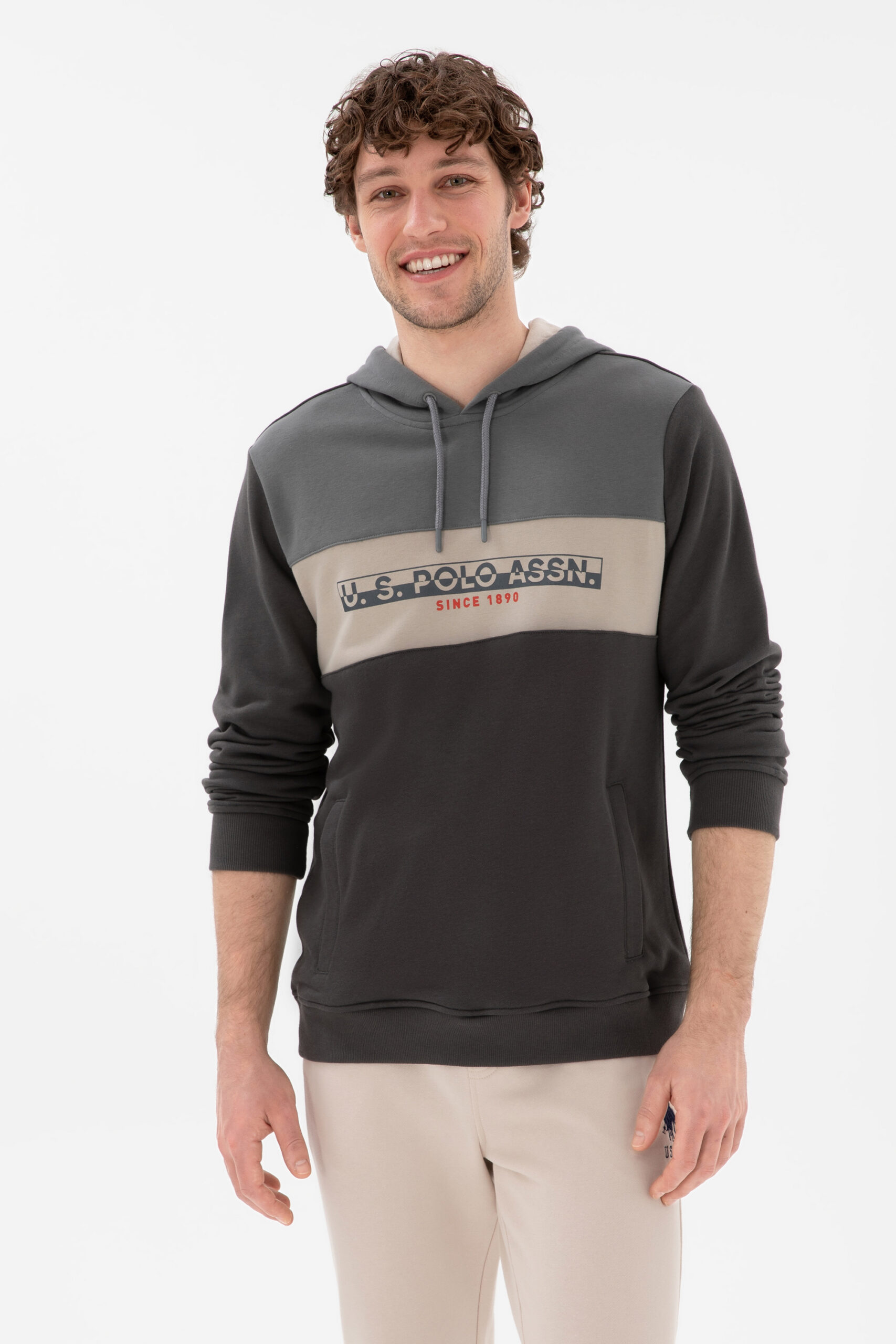 سویشرت هودی زغالی  رگولار آستین بلند مردانه یو اس پولو | US POLO ASSN