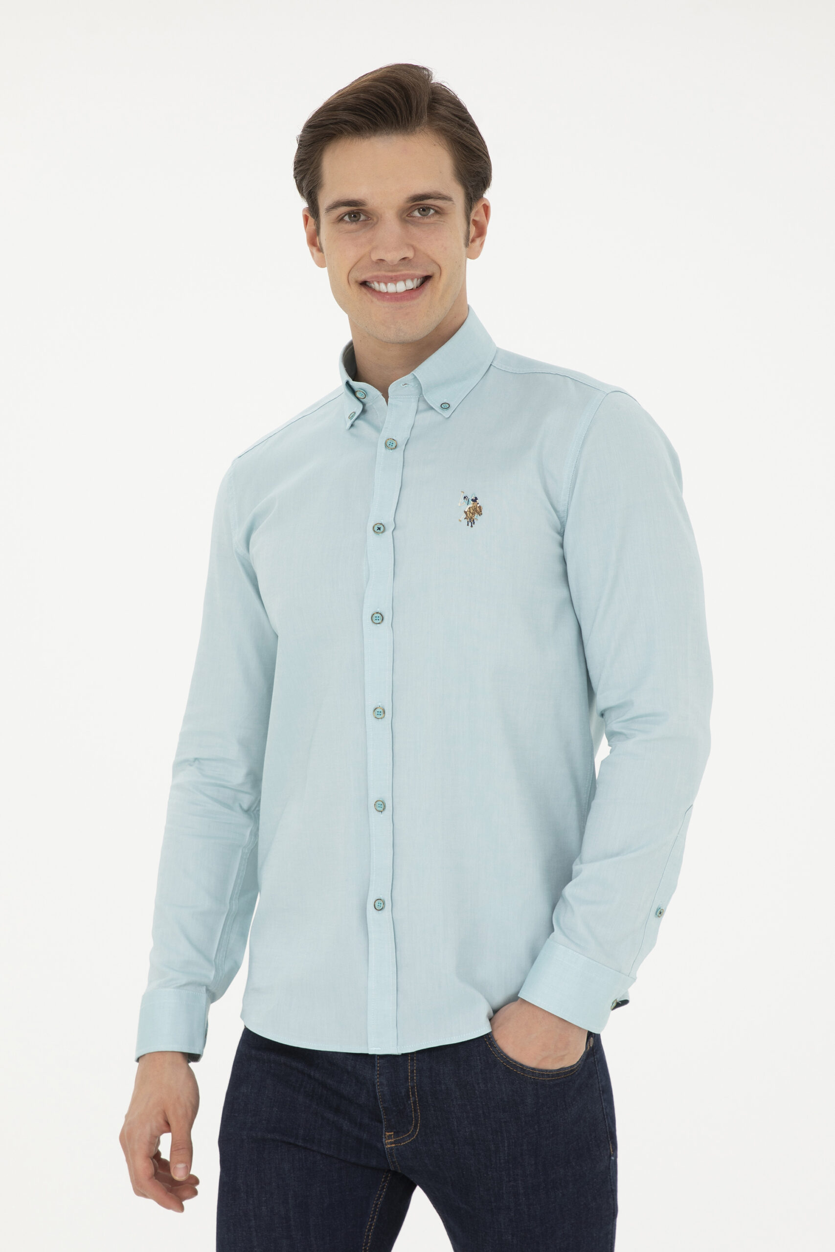 پیراهن  نعناعی  اندامی  مردانه یو اس پولو | US POLO ASSN