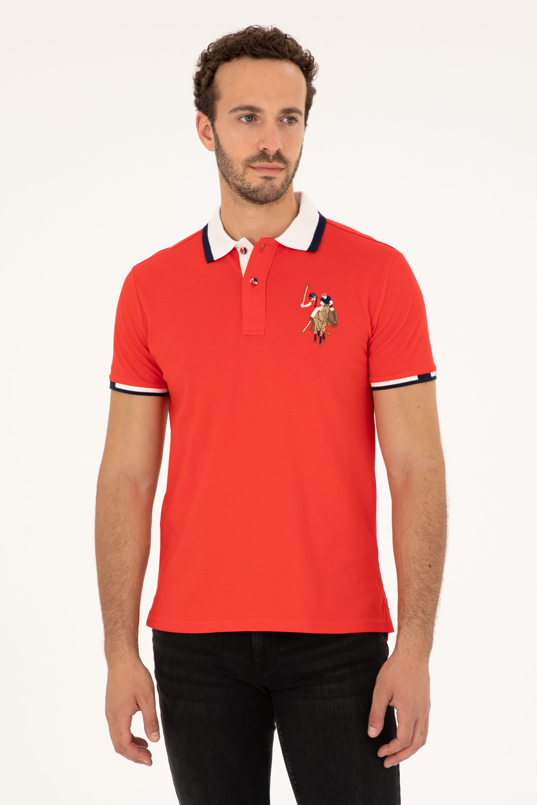 تی شرت یقه پولو قرمز  اندامی  مردانه یو اس پولو | US POLO ASSN