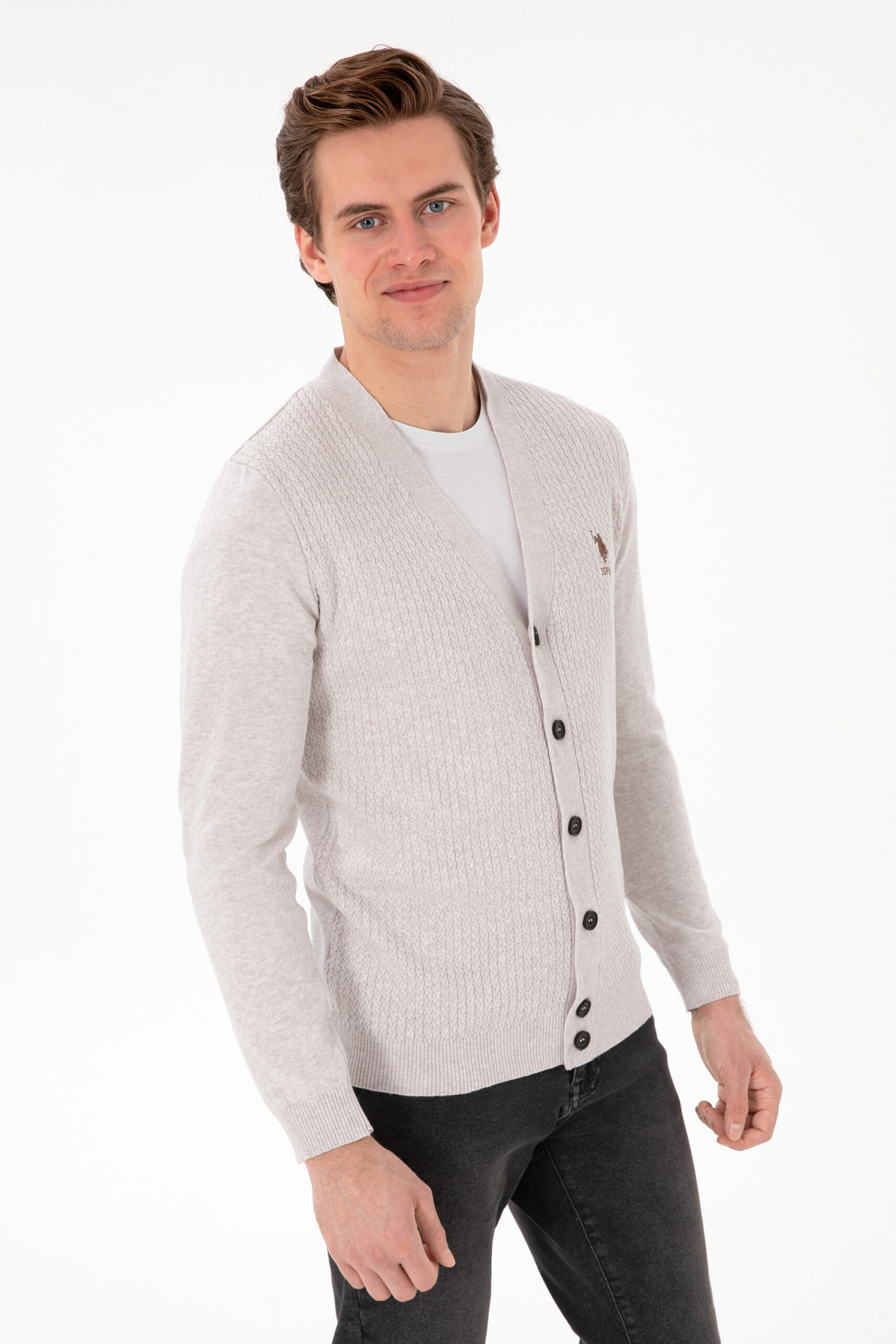 ژاکت  خاکستری ملانژ  اندامی  مردانه یو اس پولو | US POLO ASSN