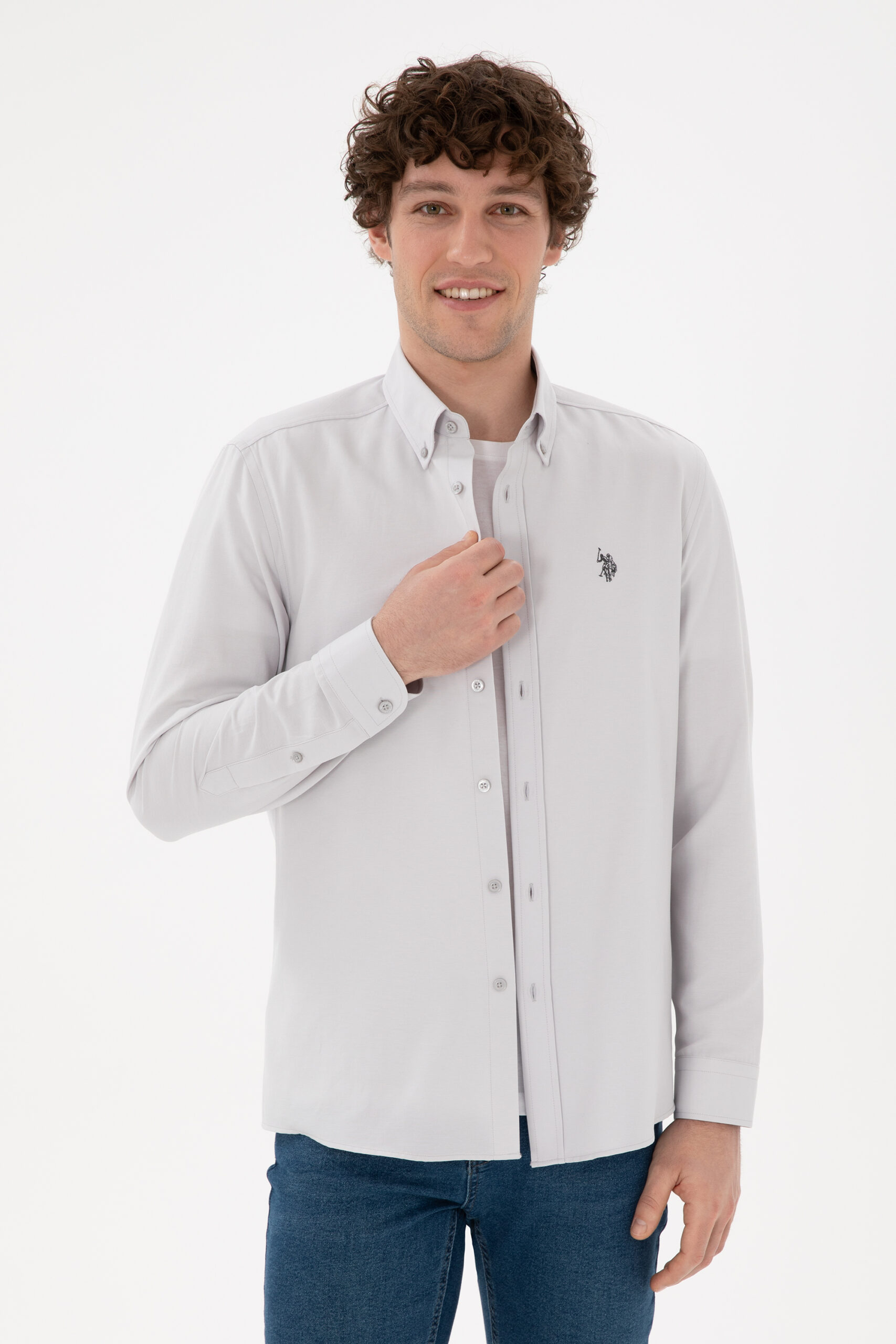 پیراهن  خاکستری روشن  اندامی  مردانه یو اس پولو | US POLO ASSN